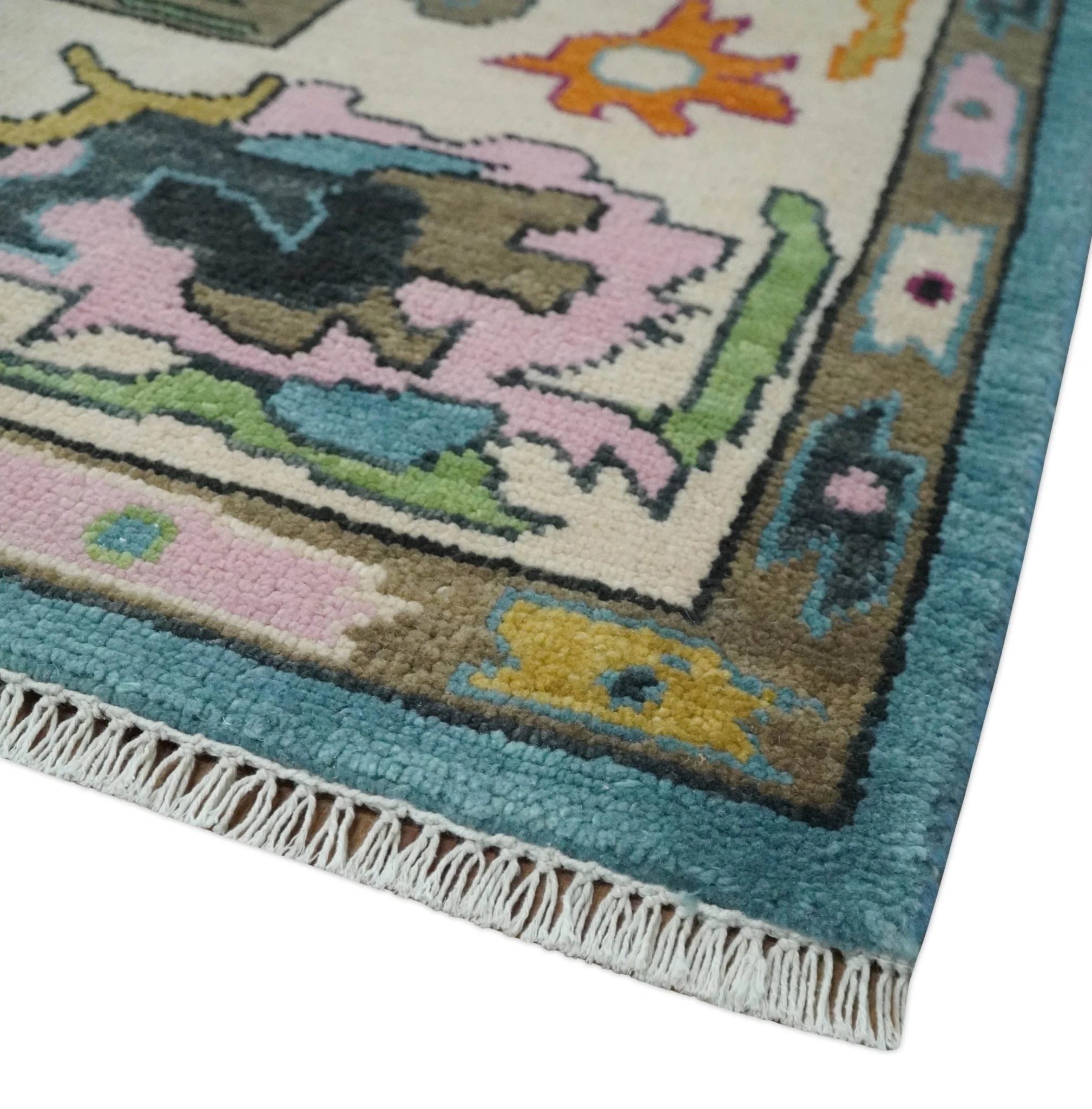 8x10 Traditional Blue and Ivory Vibrant colorful Hand knotted oushak wool area rug - Image 5