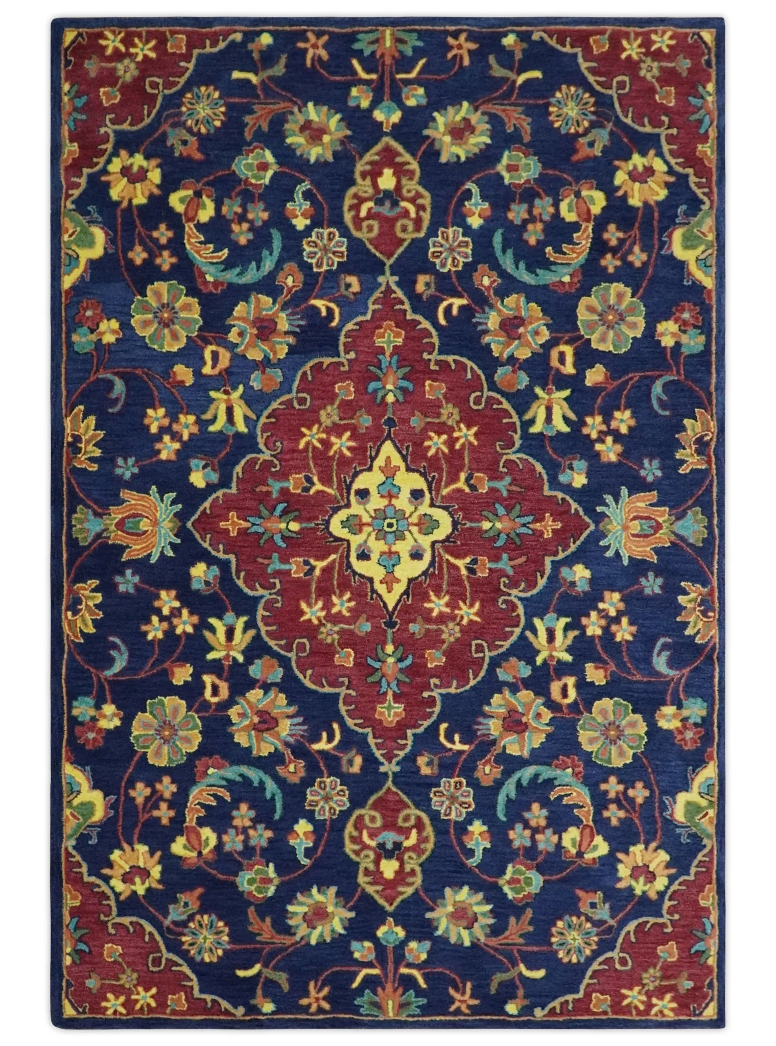 Traditional Blue and Red Hand Tufted Turkish Design Wool Area Rug - Image 11