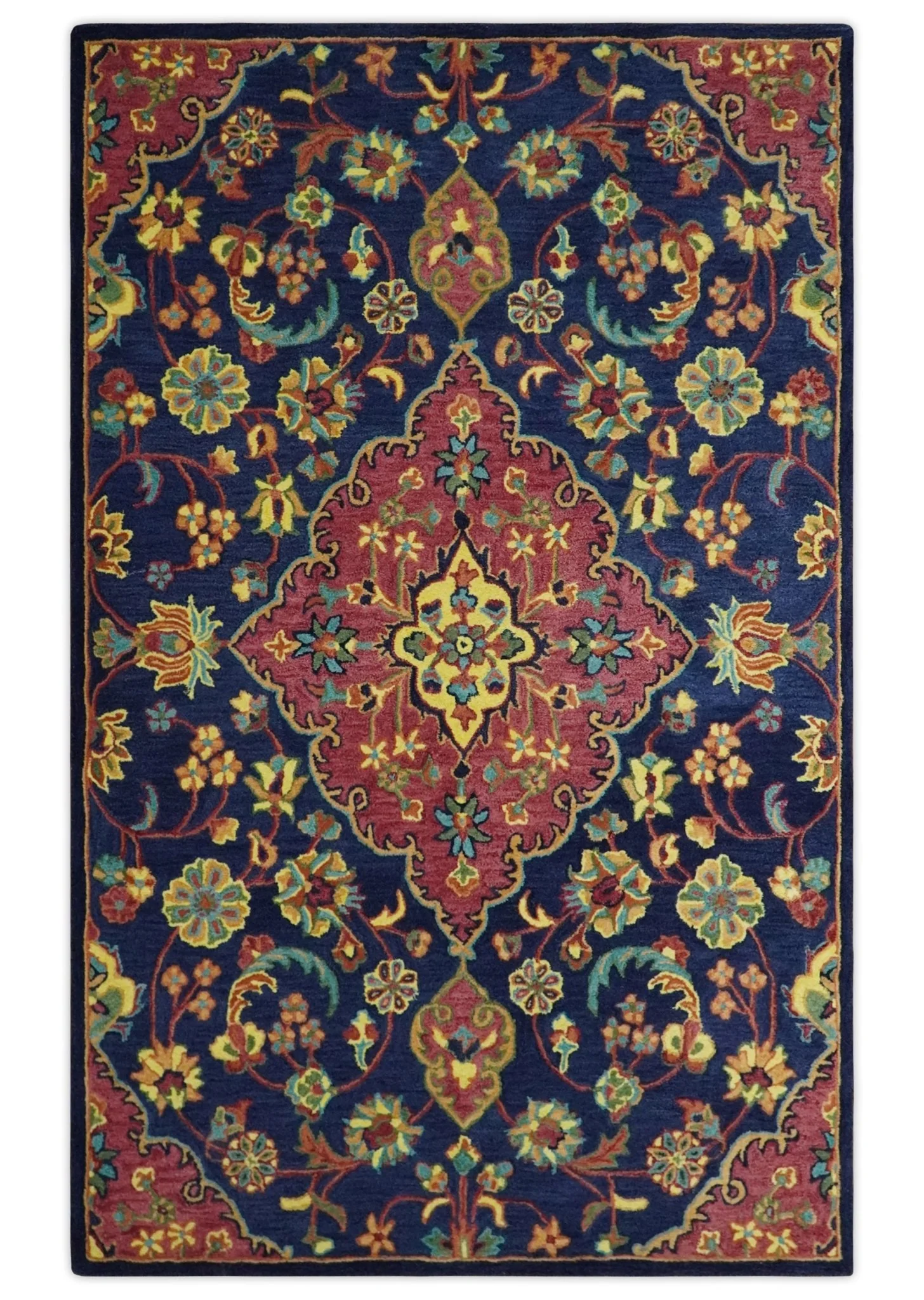 Traditional Blue and Red Hand Tufted Turkish Design Wool Area Rug - Image 12