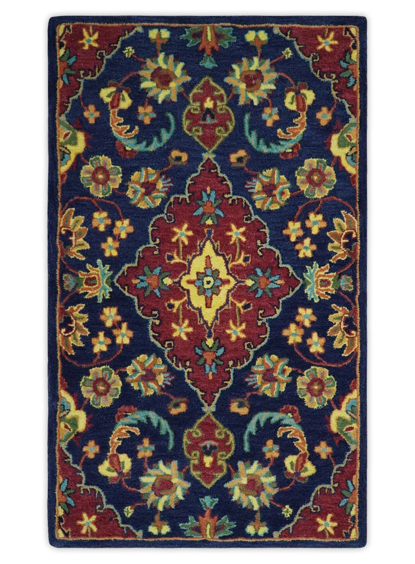 Traditional Blue and Red Hand Tufted Turkish Design Wool Area Rug - Image 13