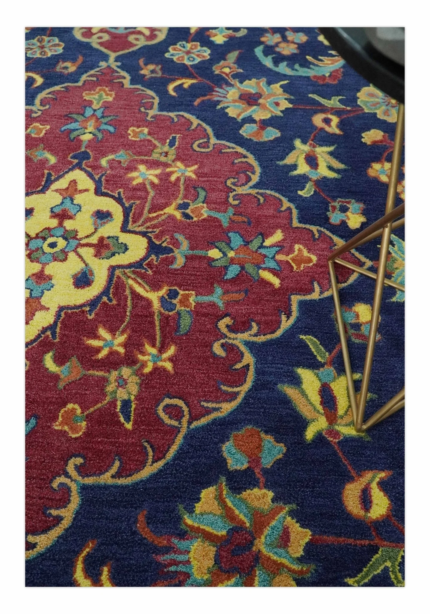 Traditional Blue and Red Hand Tufted Turkish Design Wool Area Rug - Image 2
