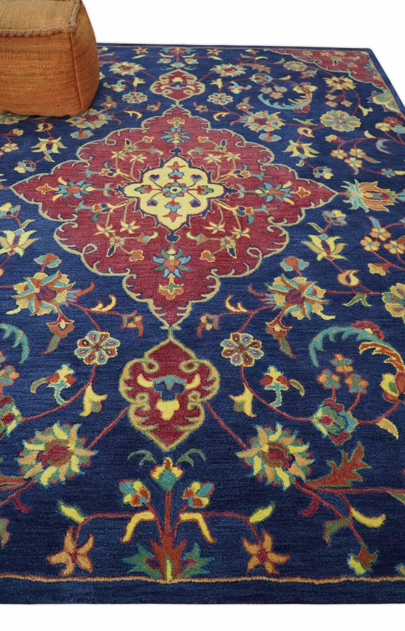 Traditional Blue and Red Hand Tufted Turkish Design Wool Area Rug - Image 3