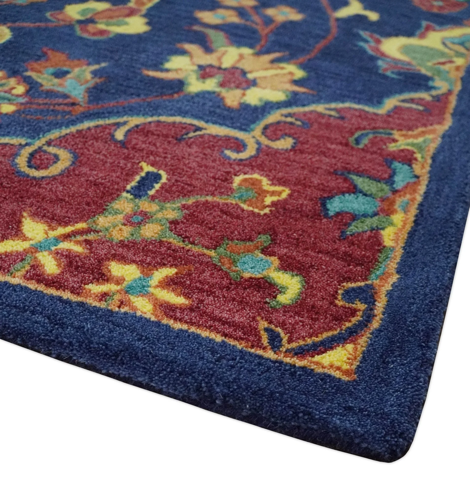Traditional Blue and Red Hand Tufted Turkish Design Wool Area Rug - Image 5