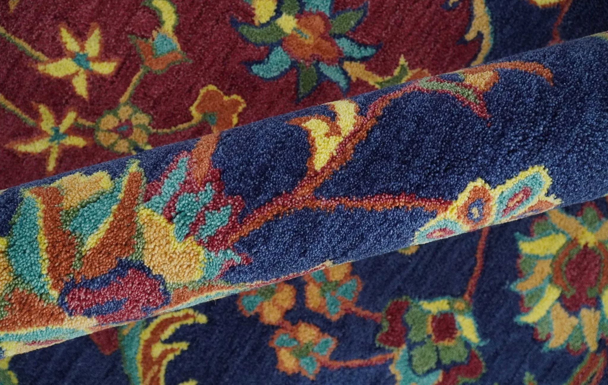 Traditional Blue and Red Hand Tufted Turkish Design Wool Area Rug - Image 6