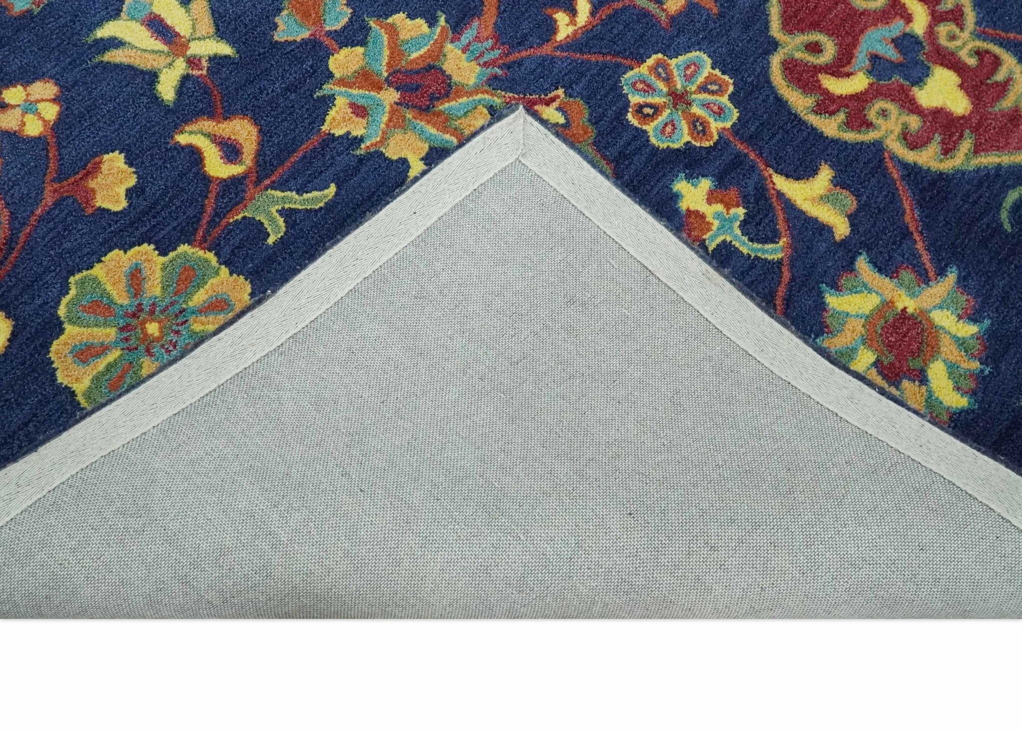 Traditional Blue and Red Hand Tufted Turkish Design Wool Area Rug - Image 7