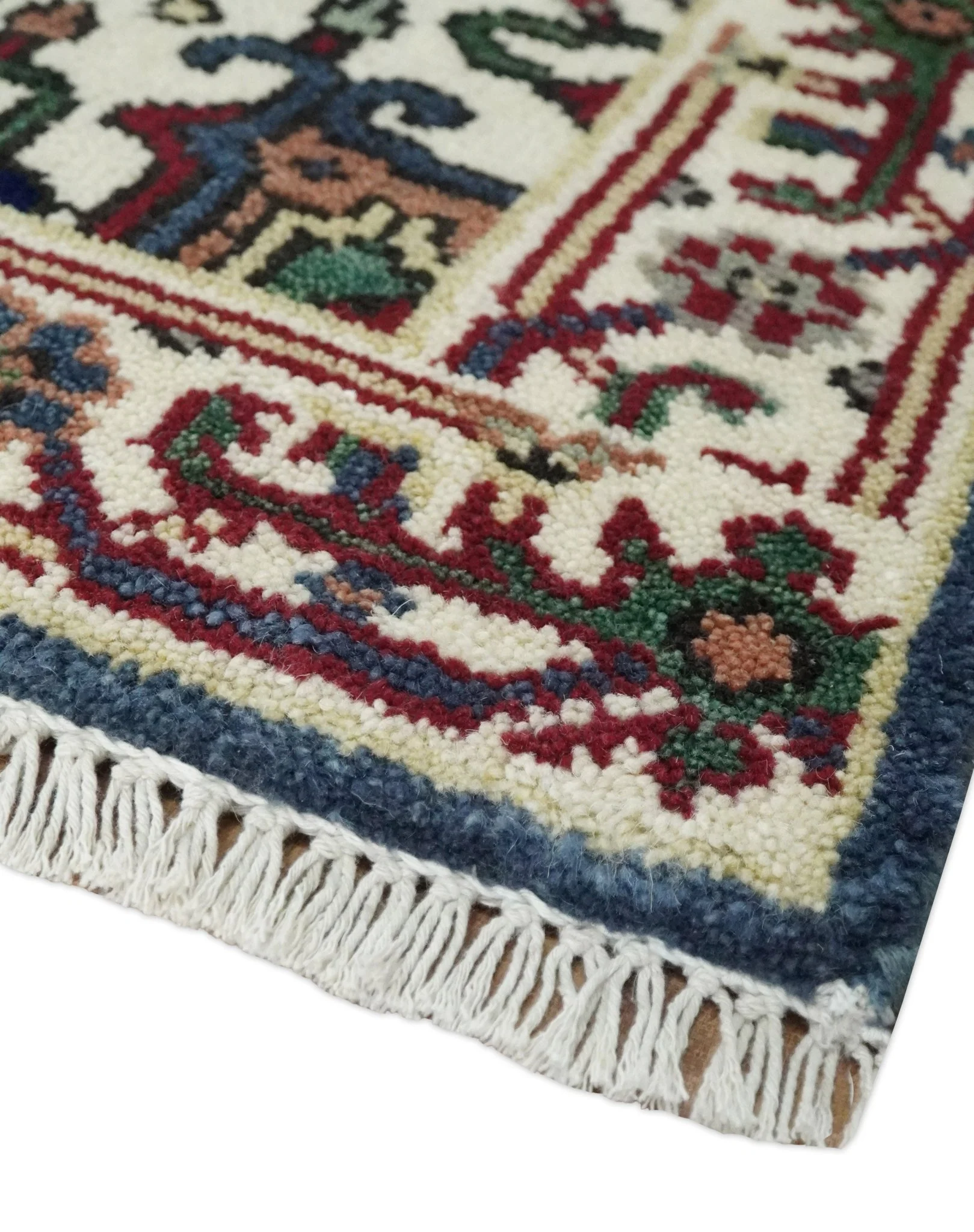 Traditional Blue, Beige and Ivory Heriz Serapi Hand knotted 2.7x7.9 wool Area Rug - Image 3