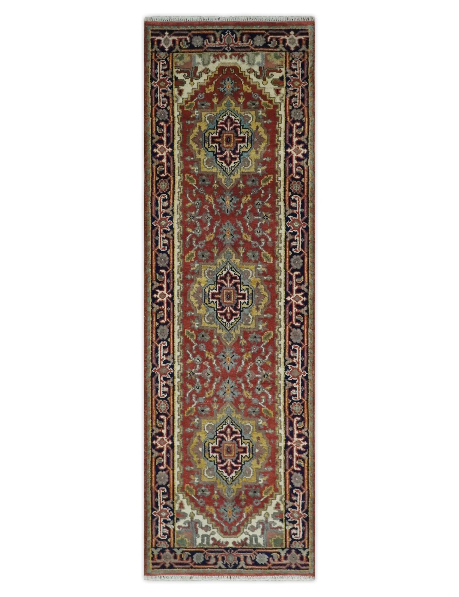 Traditional Blue, Rust and Ivory Heriz Serapi Hand knotted Multi Size wool Area Rug - Image 10