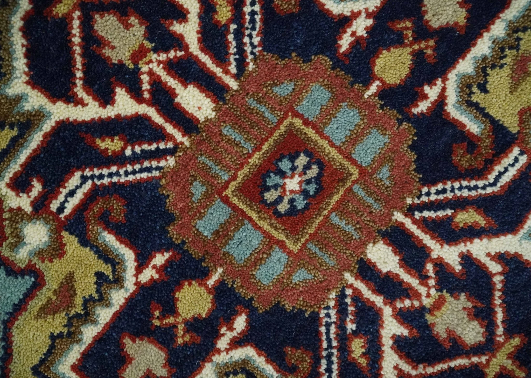 Traditional Blue, Rust and Ivory Heriz Serapi Hand knotted Multi Size wool Area Rug - Image 4