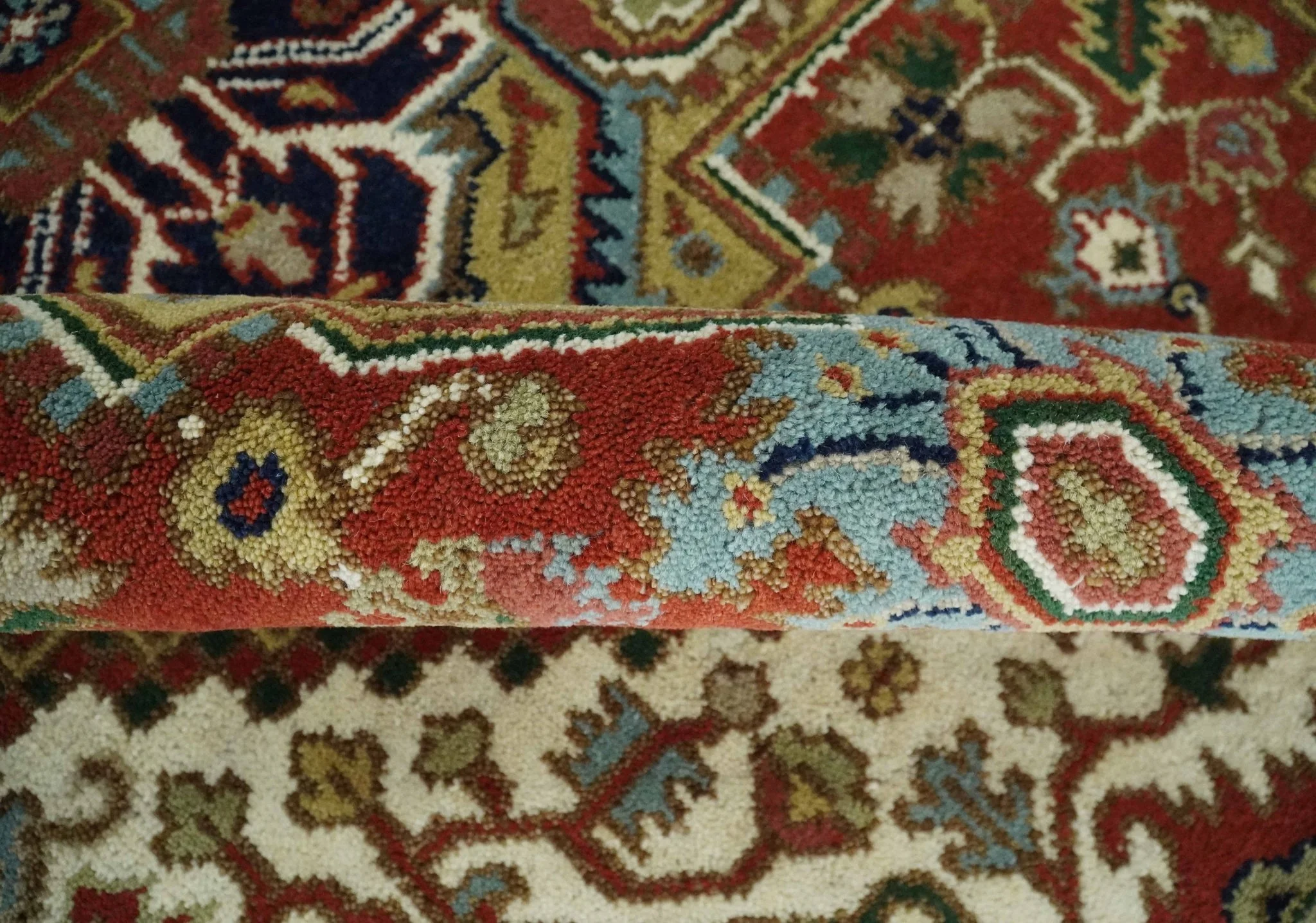 Traditional Blue, Rust and Ivory Heriz Serapi Hand knotted Multi Size wool Area Rug - Image 5