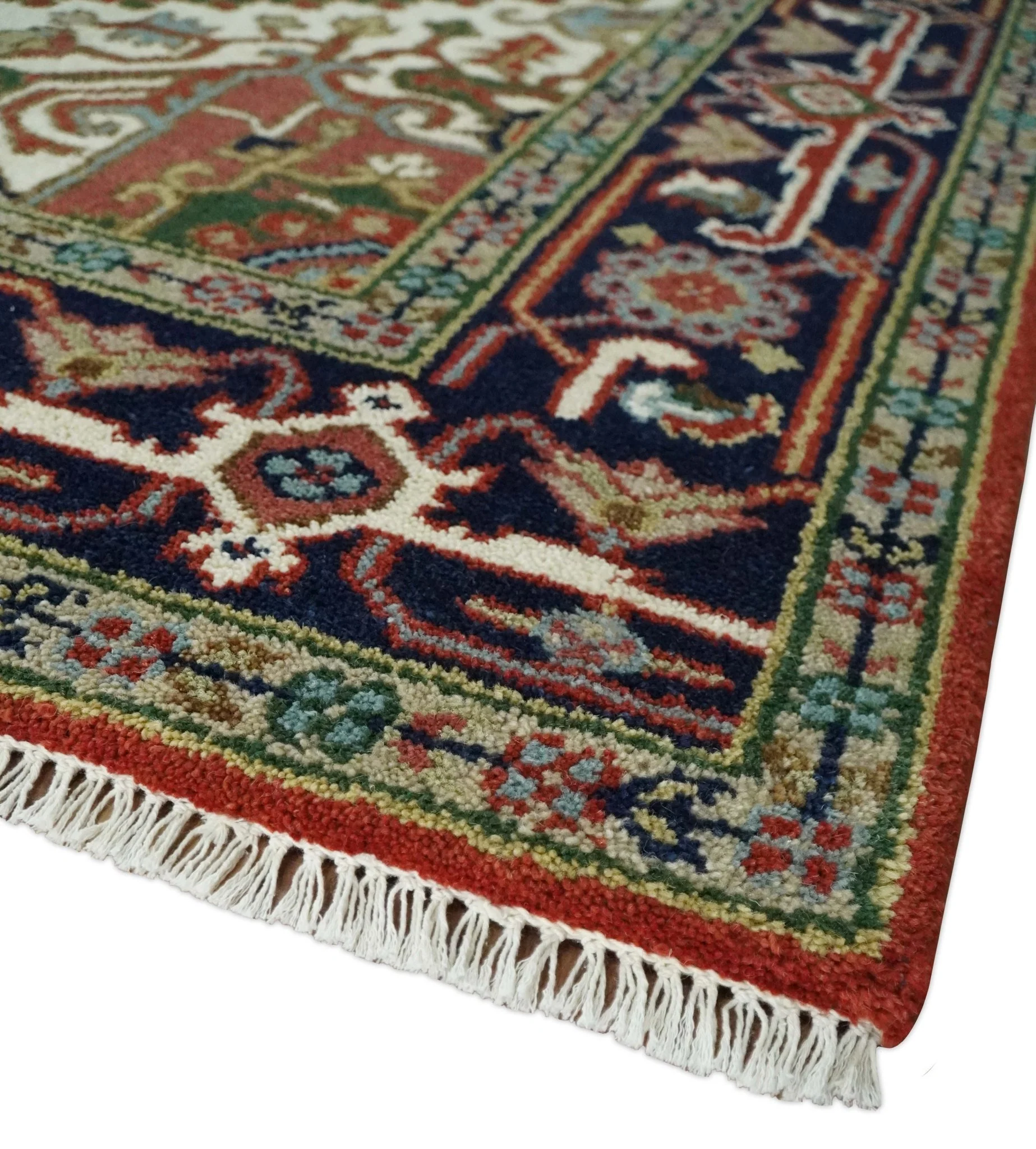 6x9 and runner Traditional Blue, Rust and Ivory Hand knotted wool Area Rug - Image 5