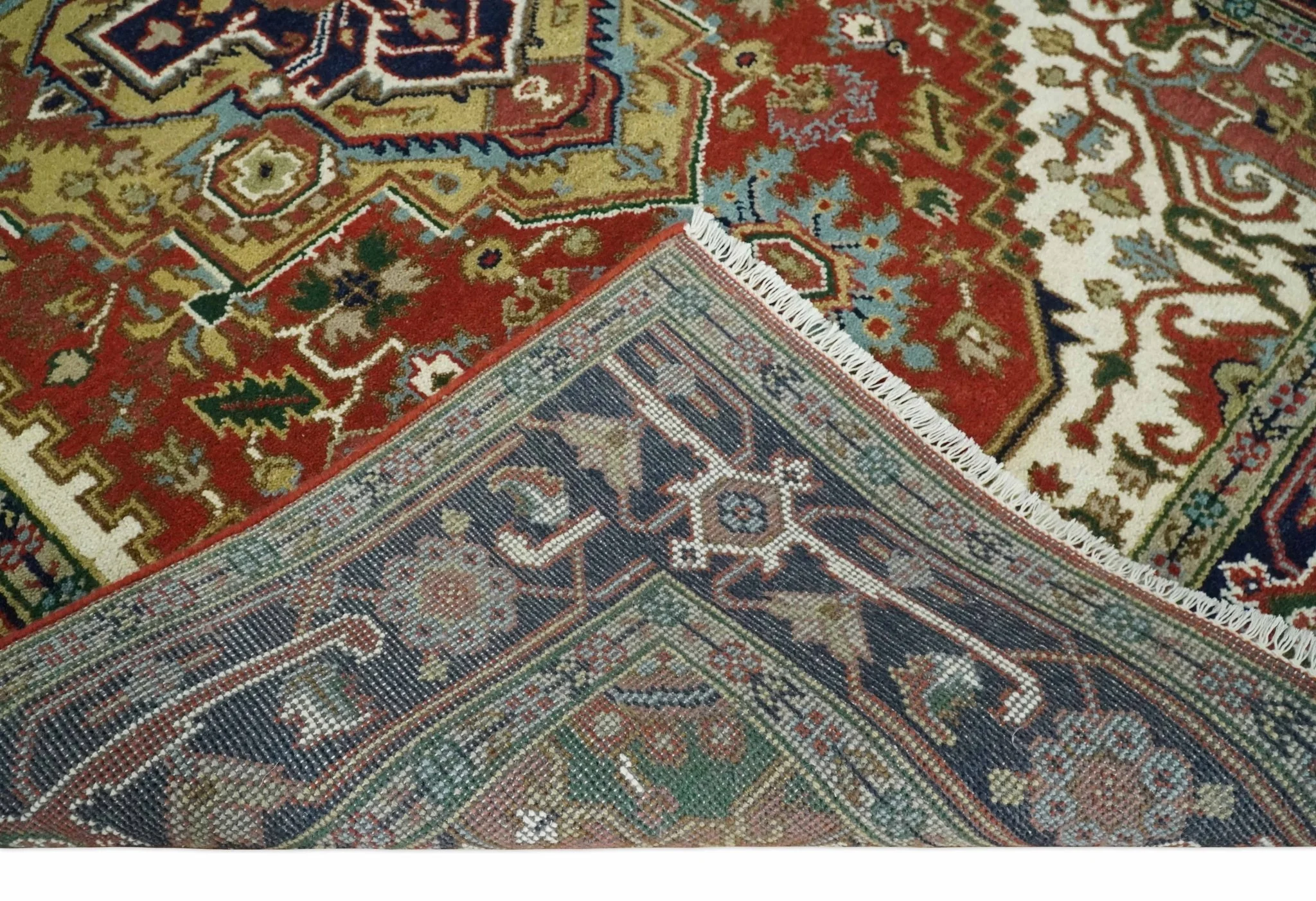 6x9 and runner Traditional Blue, Rust and Ivory Hand knotted wool Area Rug - Image 7