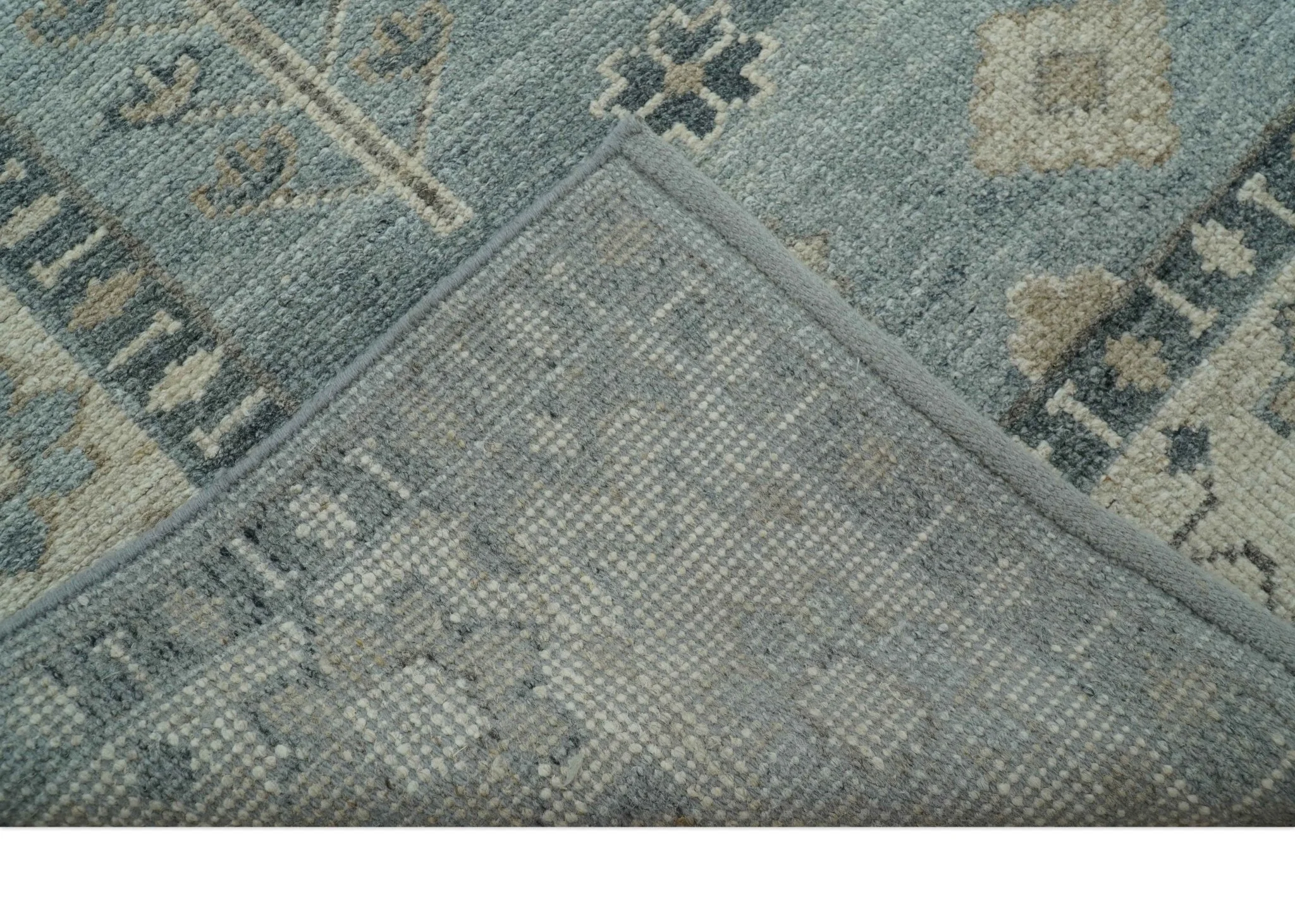 Traditional Medallions Design Blue And Beige Custom Made Wool And Linen Blend Rug - Image 3