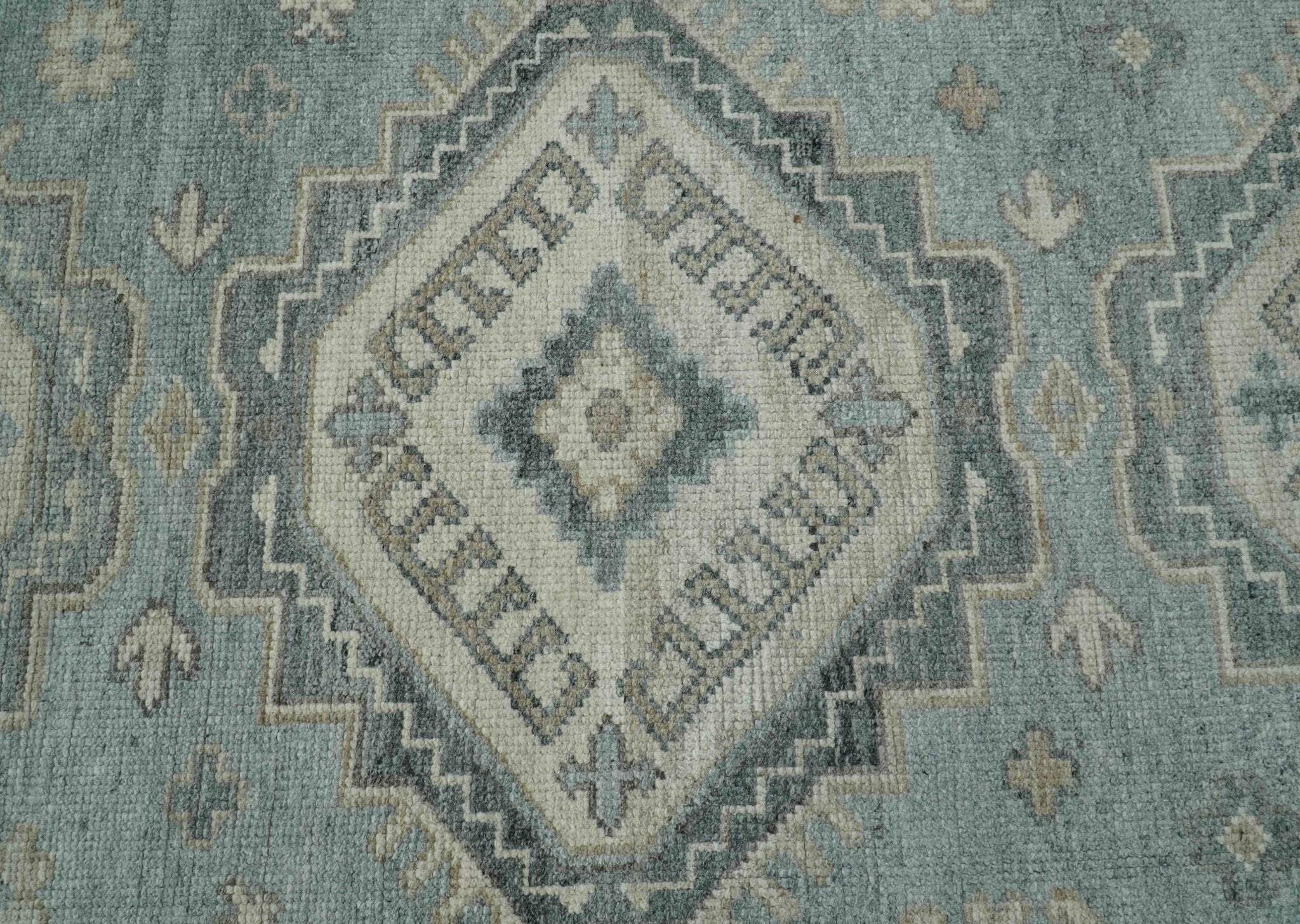 Traditional Medallions Design Blue And Beige Custom Made Wool And Linen Blend Rug - Image 6
