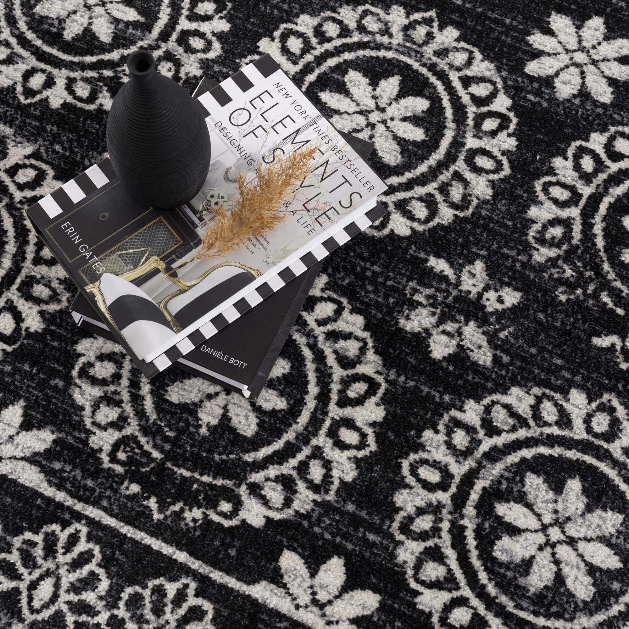 Traditional Charcoal and Ivory Low Pile Washable Area Rug - Image 13