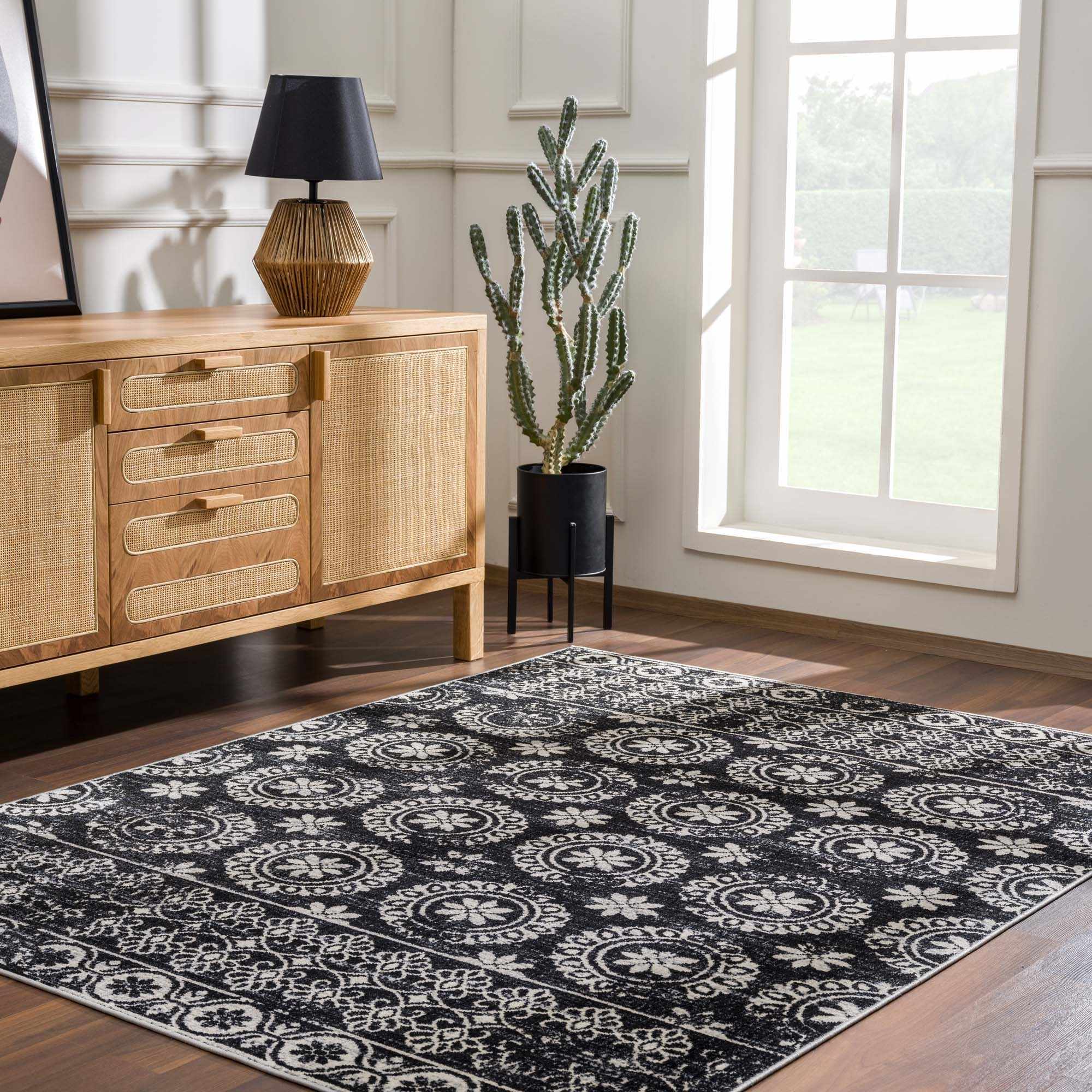 Traditional Charcoal and Ivory Low Pile Washable Area Rug - Image 14