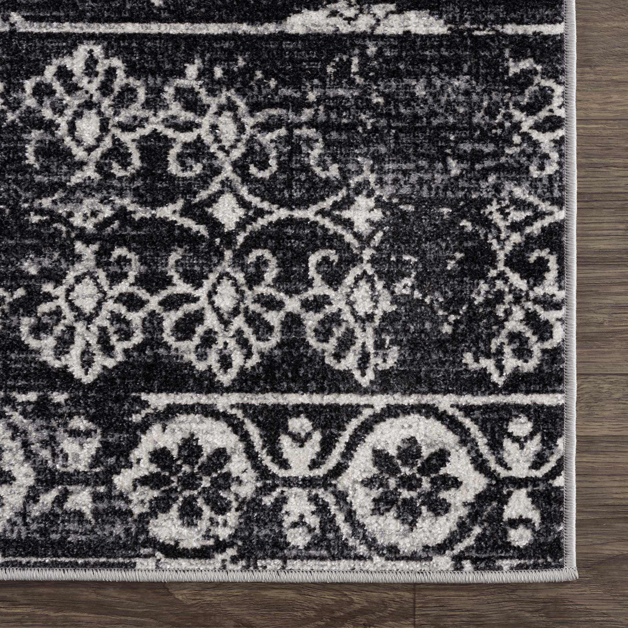 Traditional Charcoal and Ivory Low Pile Washable Area Rug - Image 9