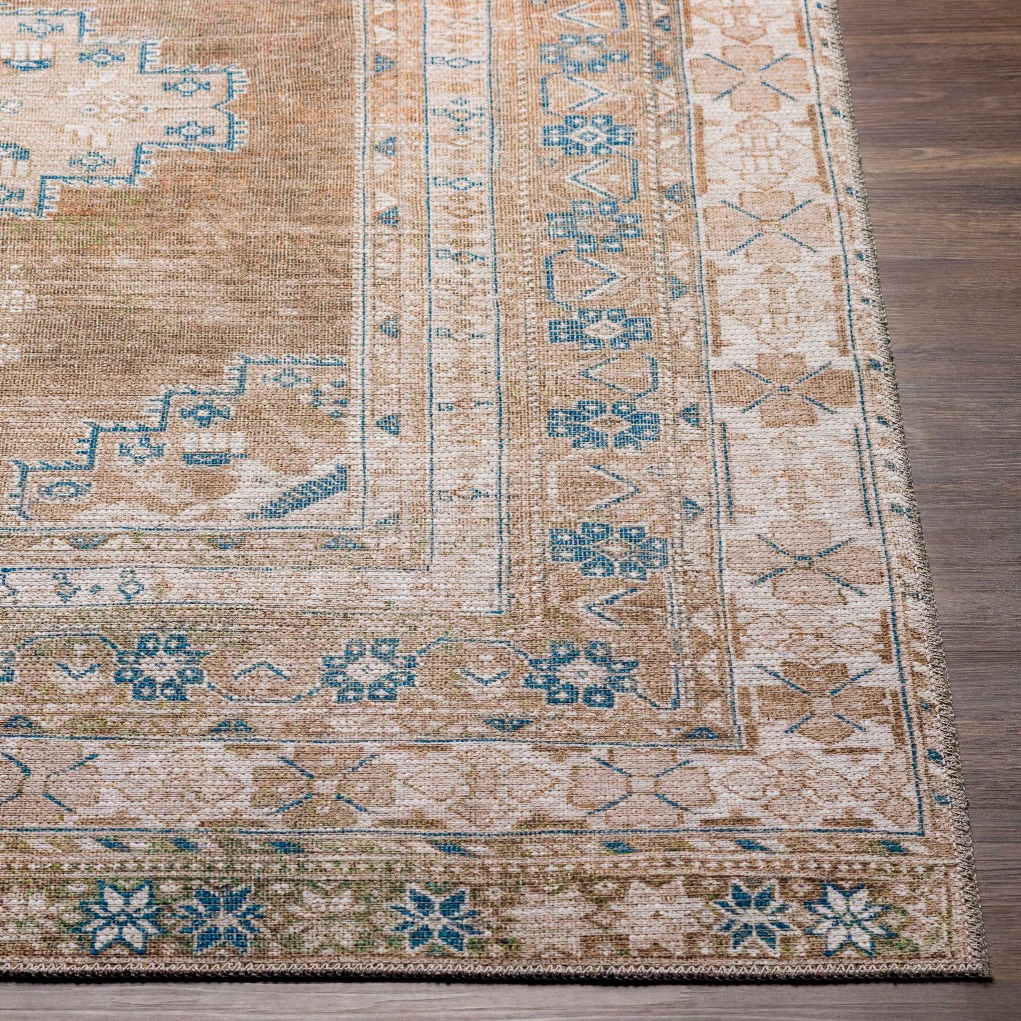Earthy Turkish Design Dusty Sage And Cream Machine-Washable Rug - Image 11