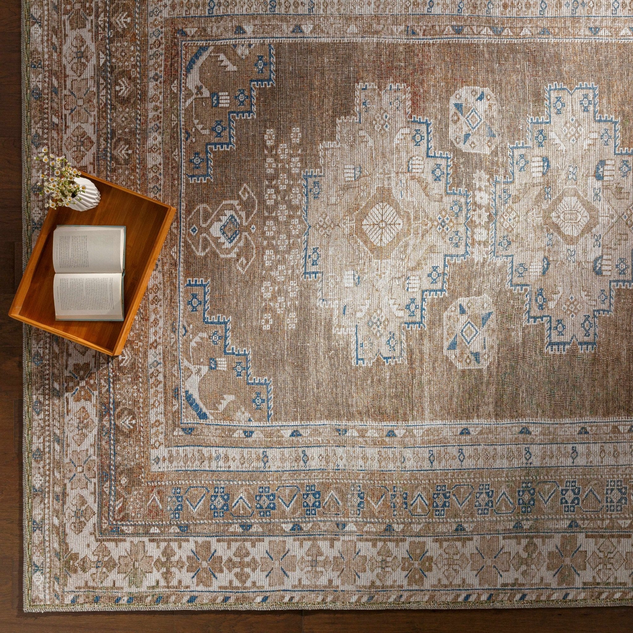 Earthy Turkish Design Dusty Sage And Cream Machine-Washable Rug - Image 14