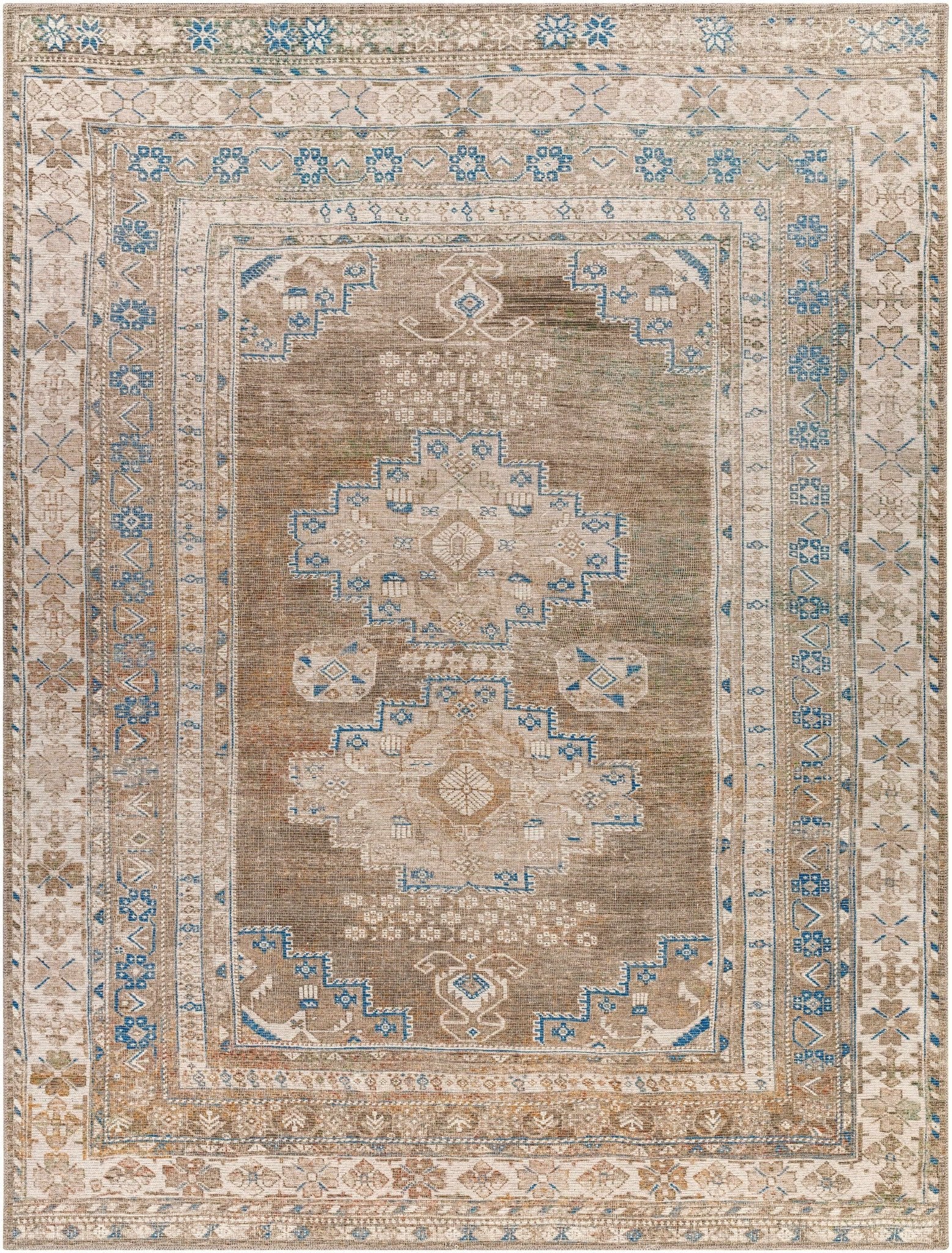 Earthy Turkish Design Dusty Sage And Cream Machine-Washable Rug - Image 15