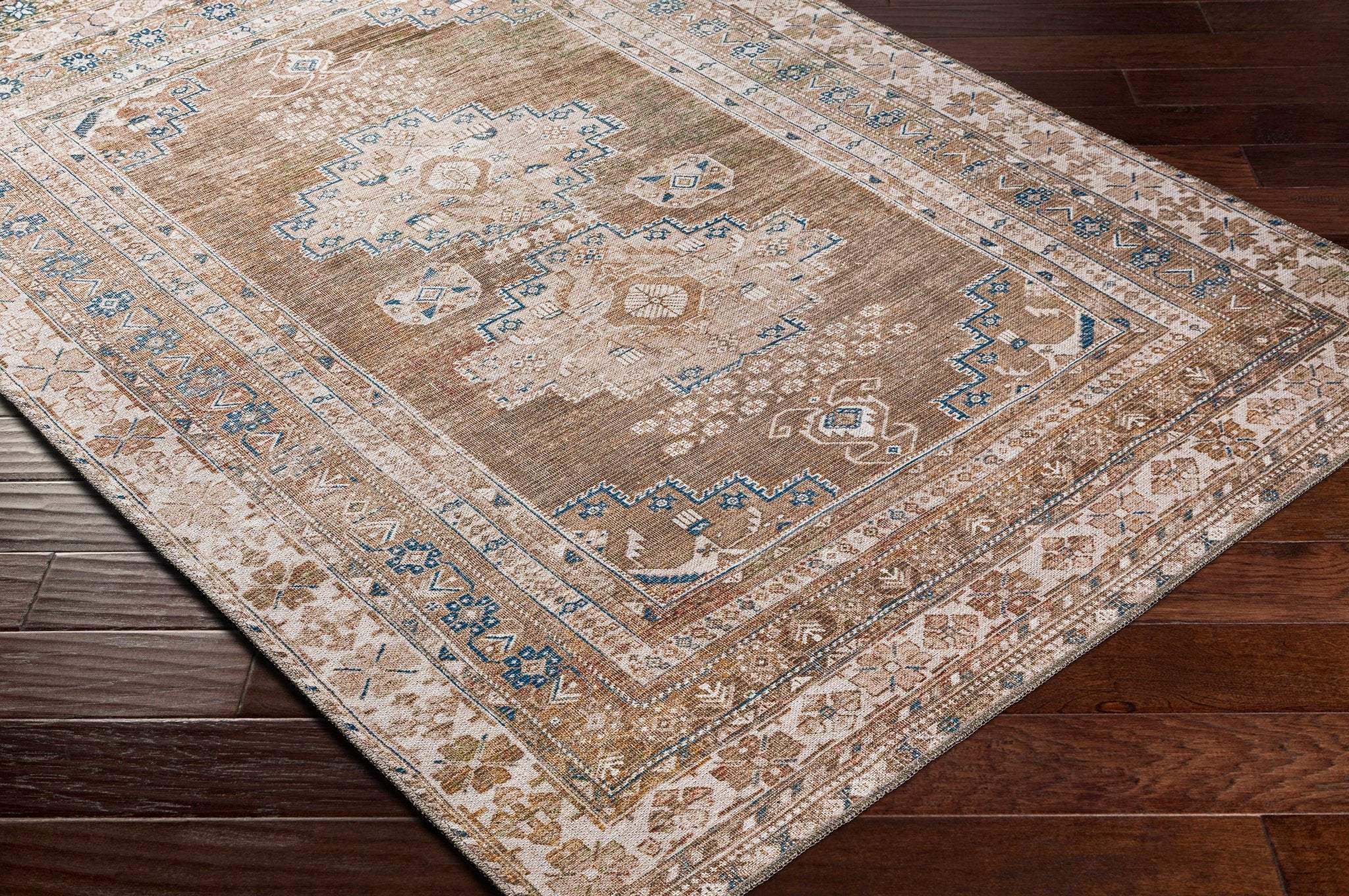 Earthy Turkish Design Dusty Sage And Cream Machine-Washable Rug - Image 4