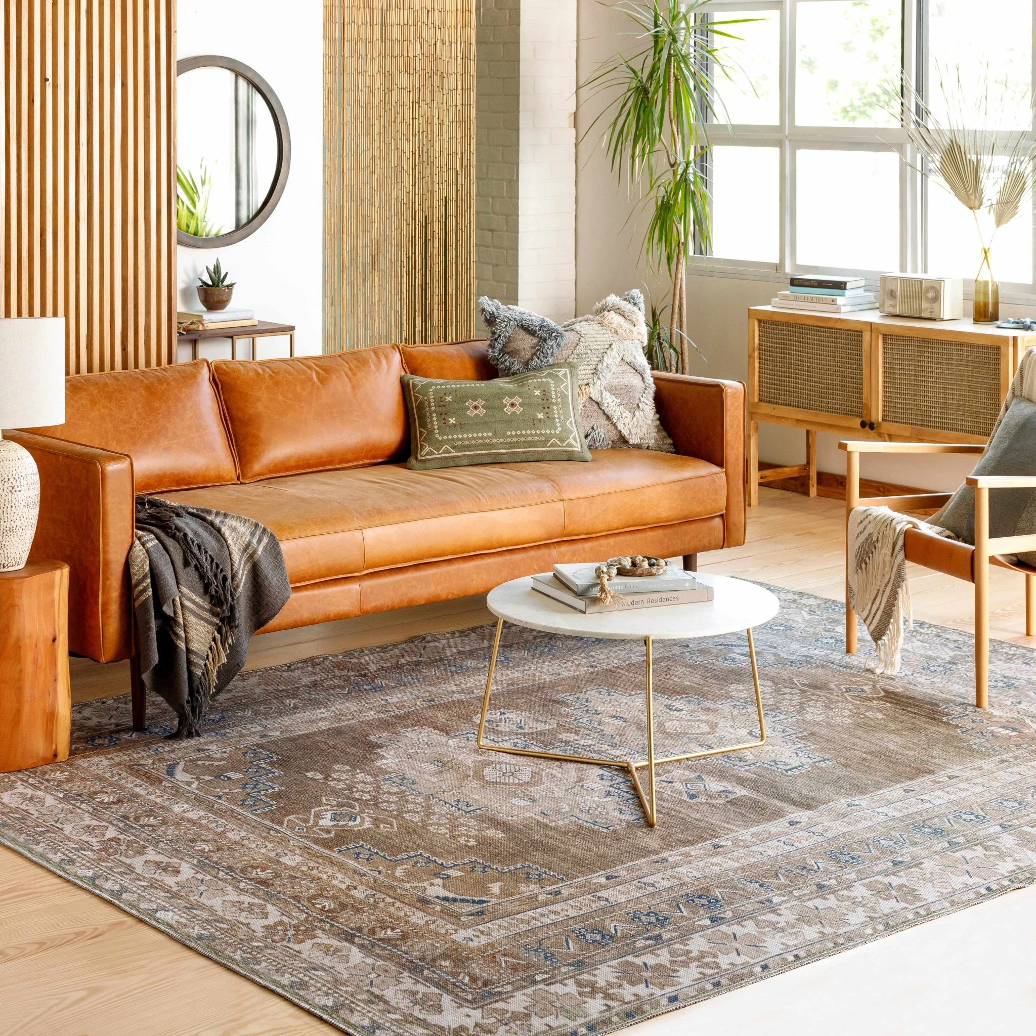 Earthy Turkish Design Dusty Sage And Cream Machine-Washable Rug - Image 5