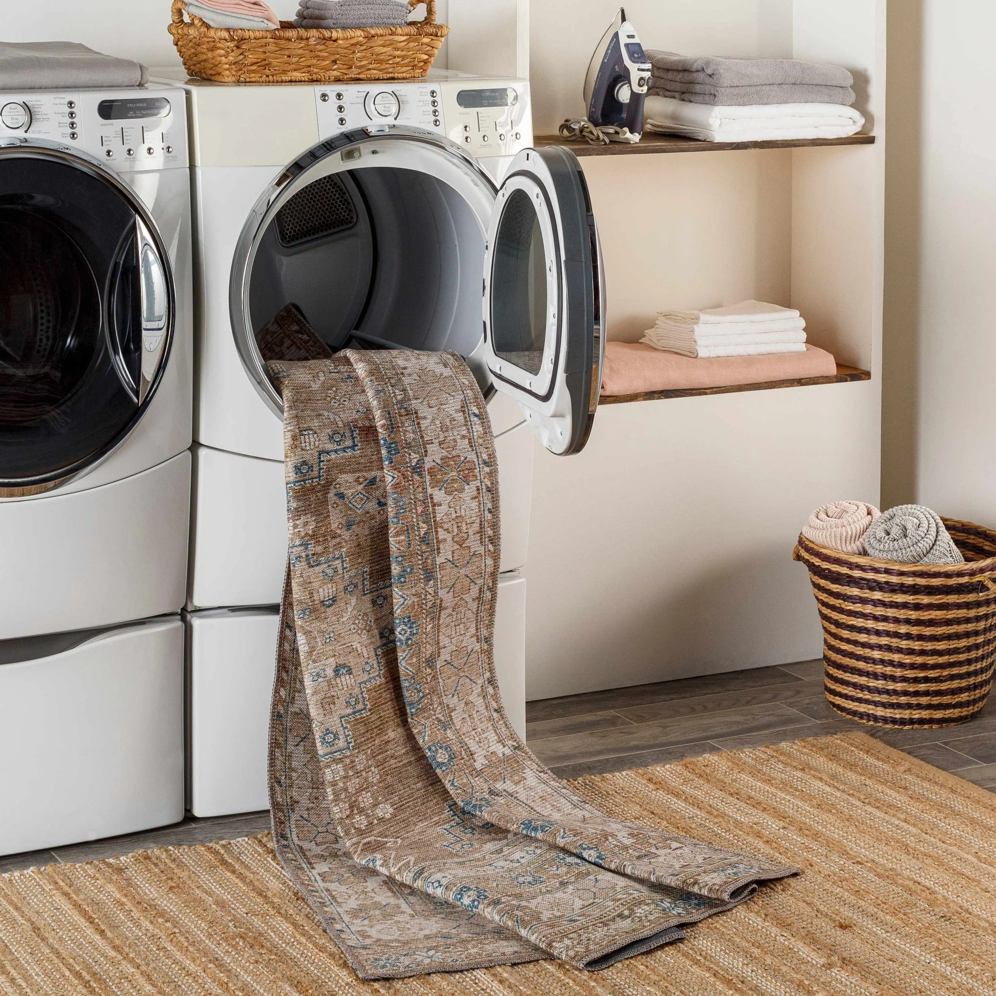 Earthy Turkish Design Dusty Sage And Cream Machine-Washable Rug - Image 7