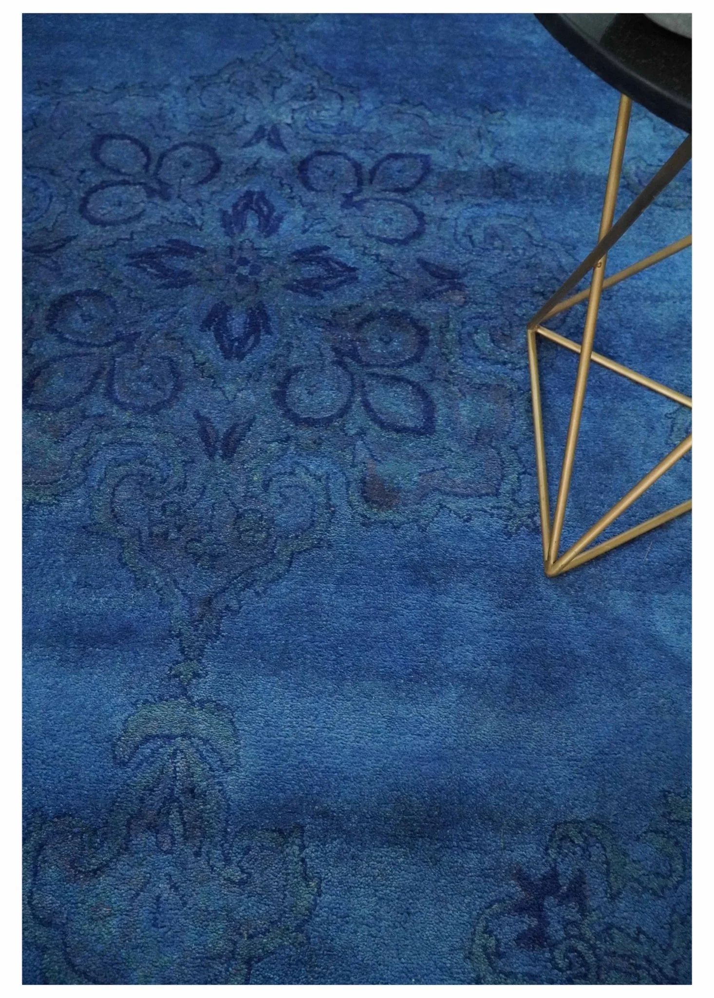 Traditional Design Overdyed Blue Hand Tufted Wool Area Rug - Image 2