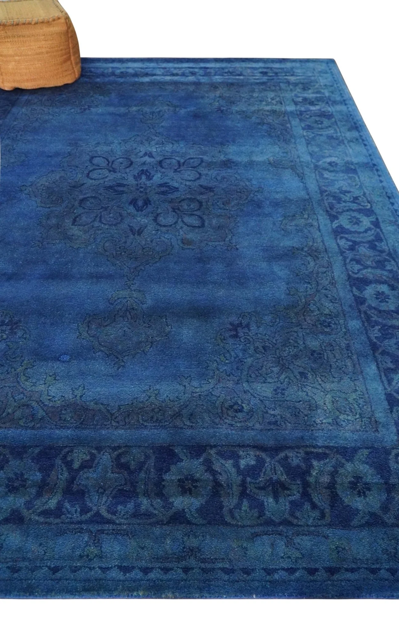 Traditional Design Overdyed Blue Hand Tufted Wool Area Rug - Image 3