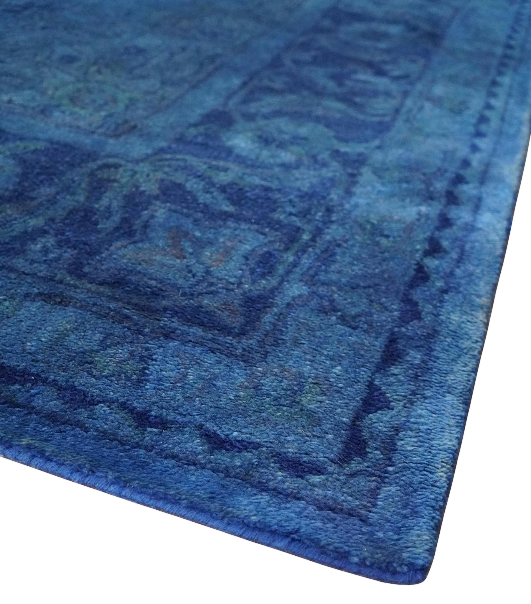 Traditional Design Overdyed Blue Hand Tufted Wool Area Rug - Image 5