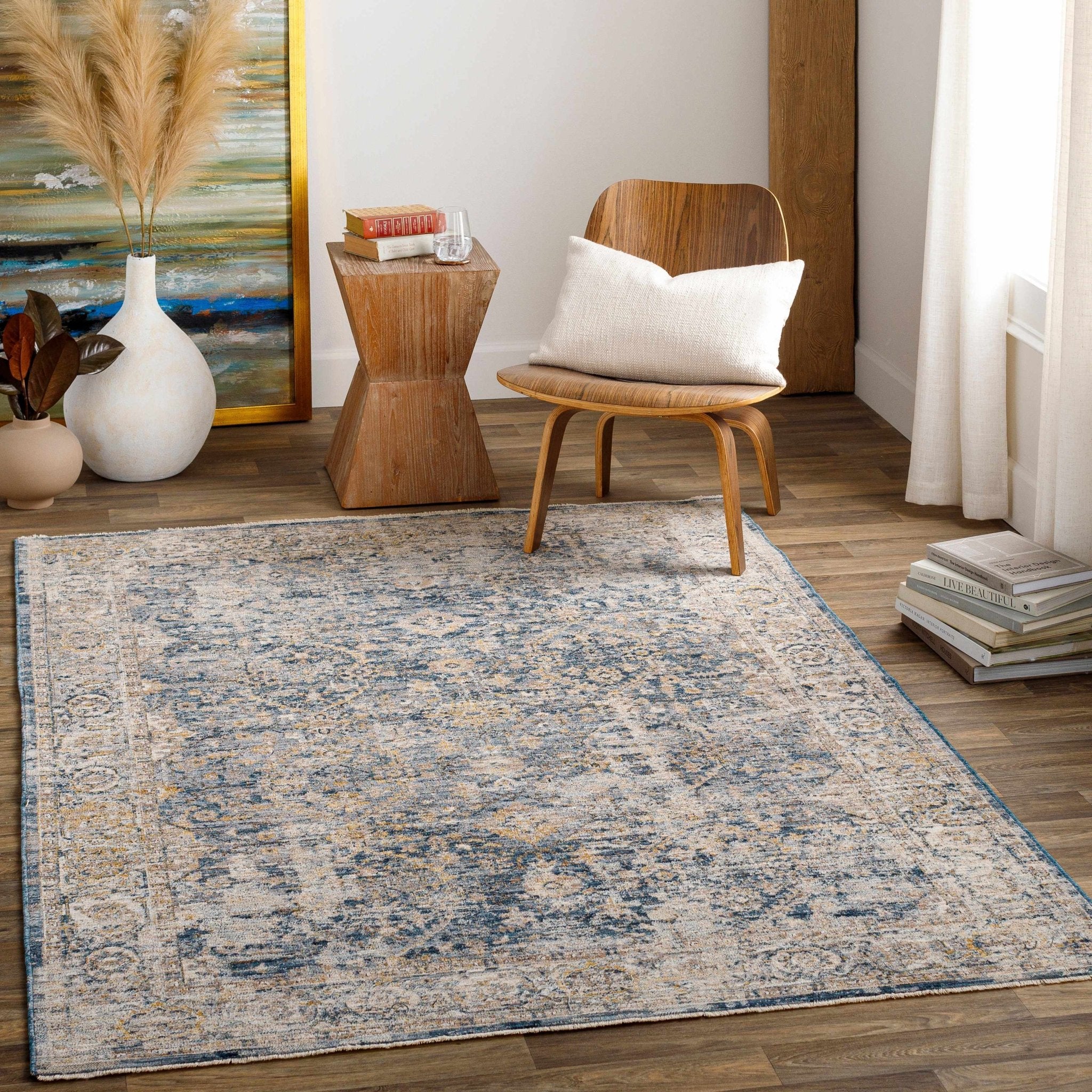 Traditional Blue And Beige Machine Woven Outdoor Area Rug - Image 2