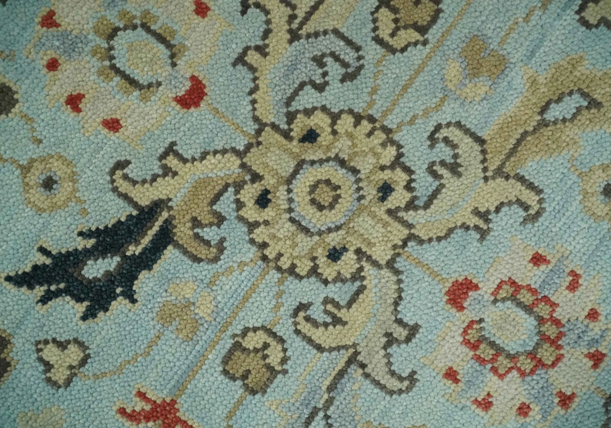 Traditional Aqua and Beige Hand knotted Oriental Oushak Custom Made wool Area Rug - Image 4