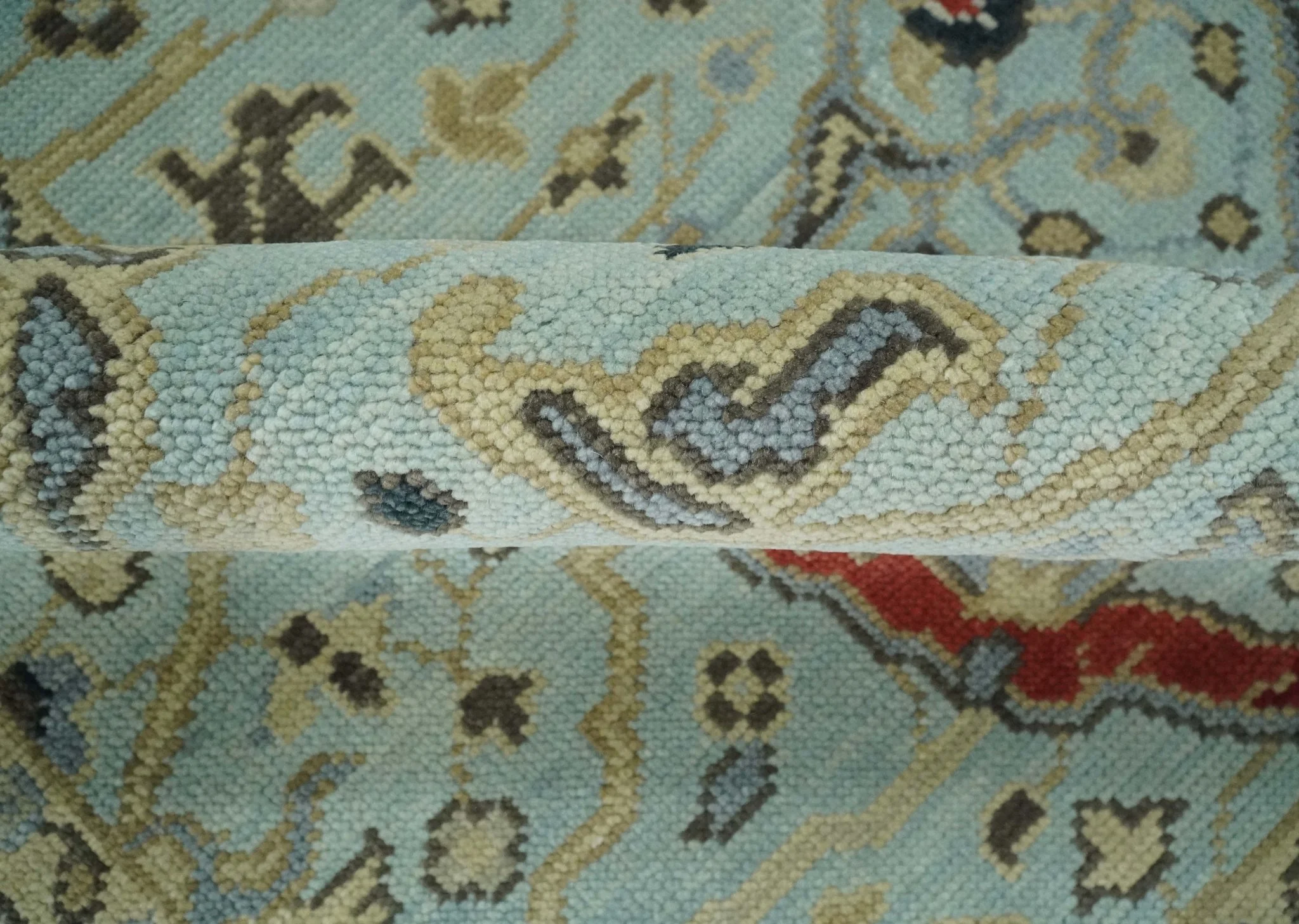 Traditional Aqua and Beige Hand knotted Oriental Oushak Custom Made wool Area Rug - Image 7