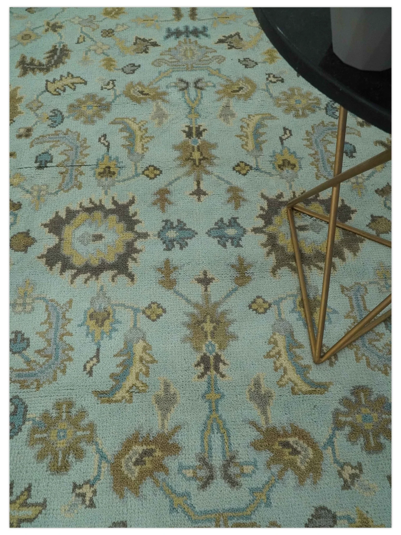 Traditional Floral Aqua, Beige and Taupe Hand Knotted 6x9 wool area rug - Image 2