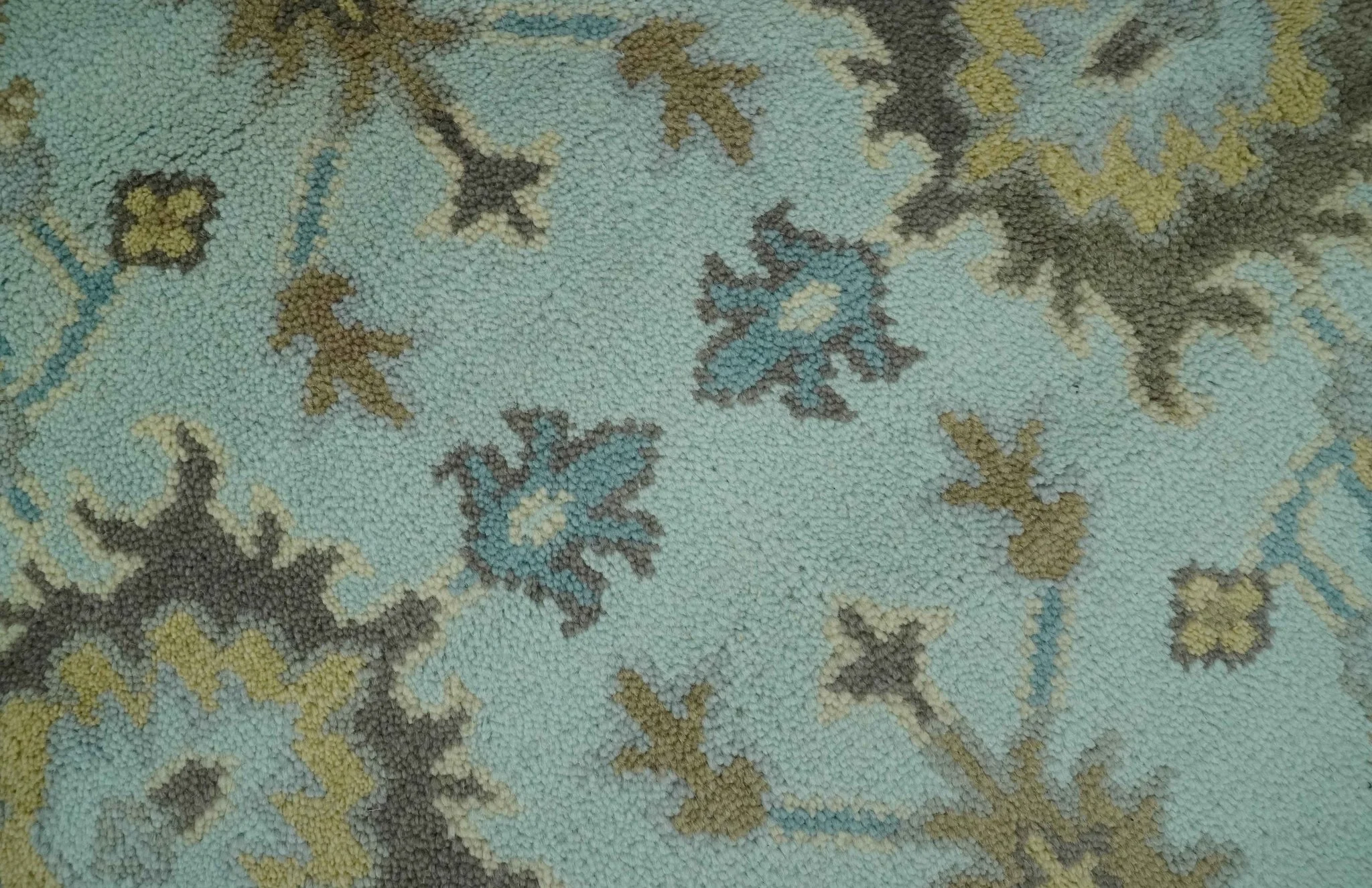 Traditional Floral Aqua, Beige and Taupe Hand Knotted 6x9 wool area rug - Image 4