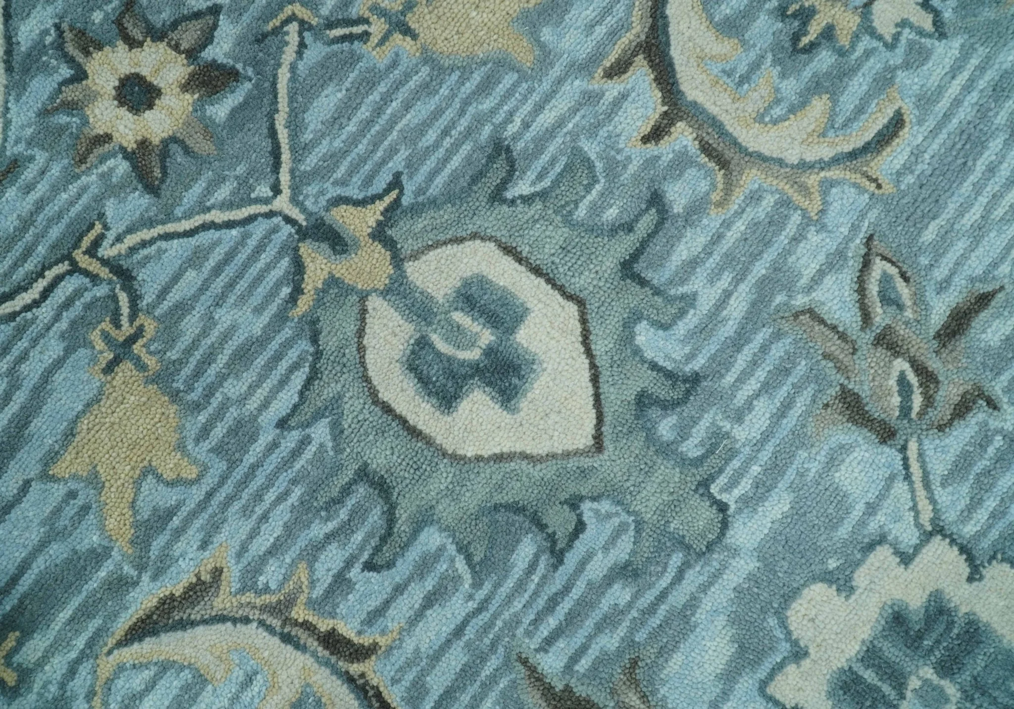 Traditional Floral Aqua, Gray and Beige Hand Tufted Multi size wool area rug - Image 4