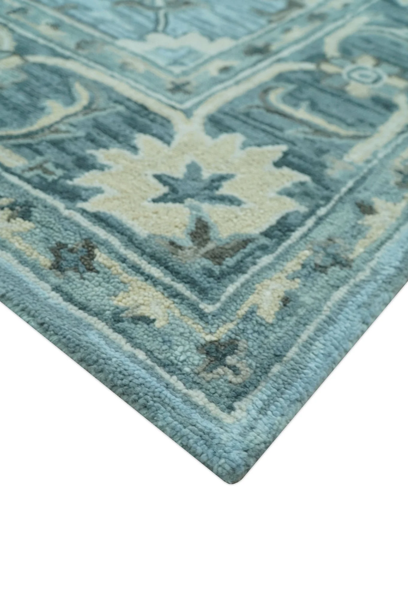 Traditional Floral Aqua, Gray and Beige Hand Tufted Multi size wool area rug - Image 5