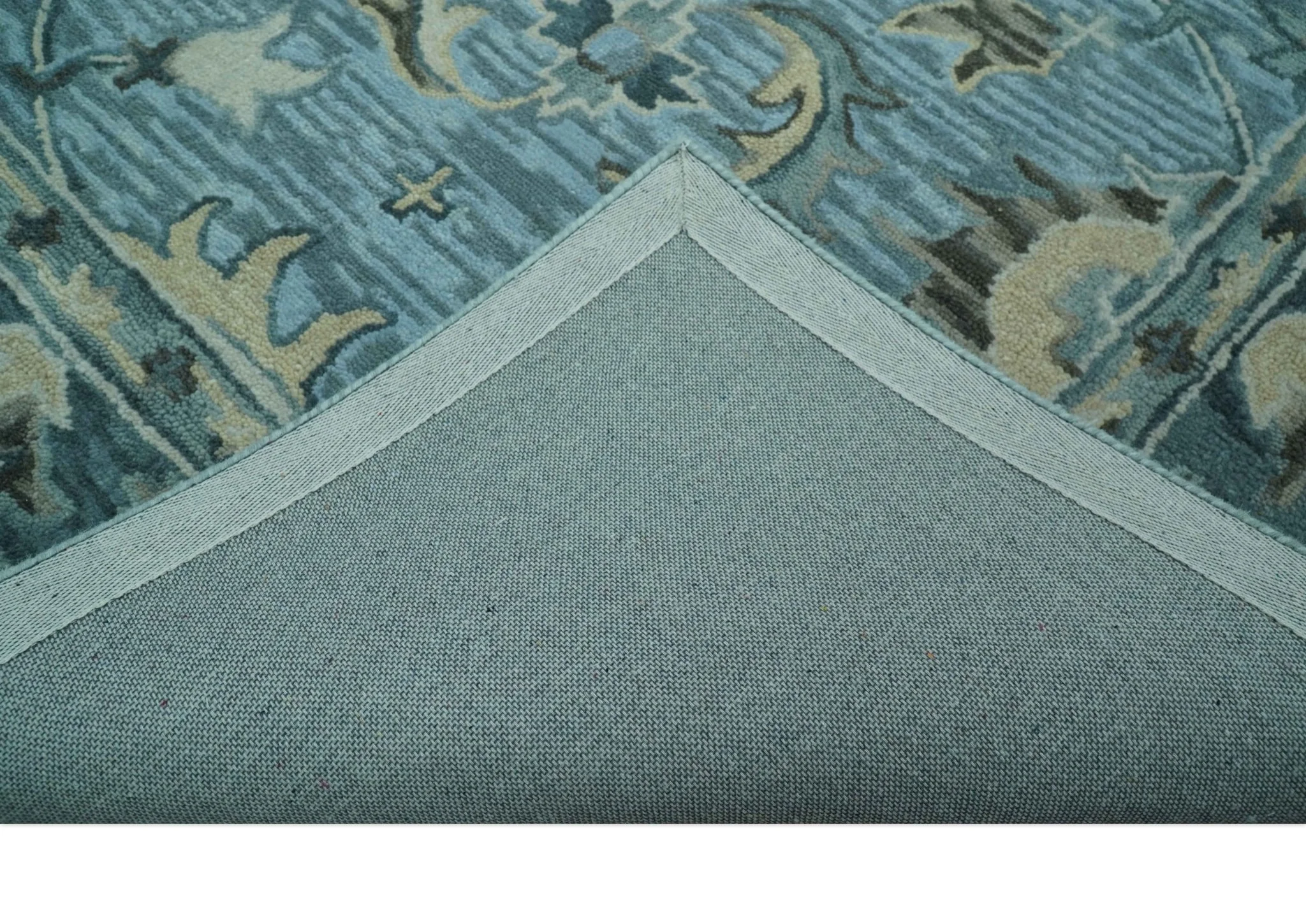 Traditional Floral Aqua, Gray and Beige Hand Tufted Multi size wool area rug - Image 6