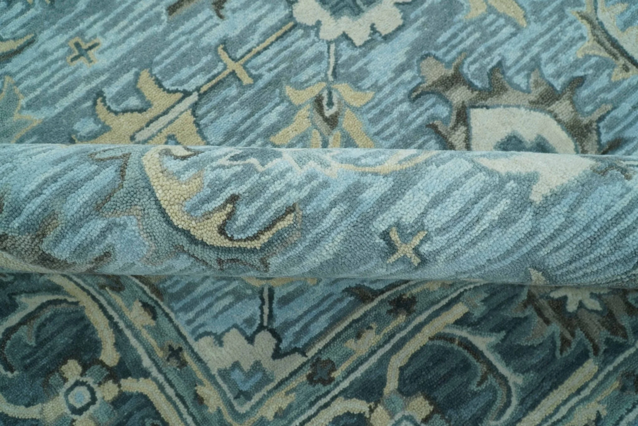 Traditional Floral Aqua, Gray and Beige Hand Tufted Multi size wool area rug - Image 7