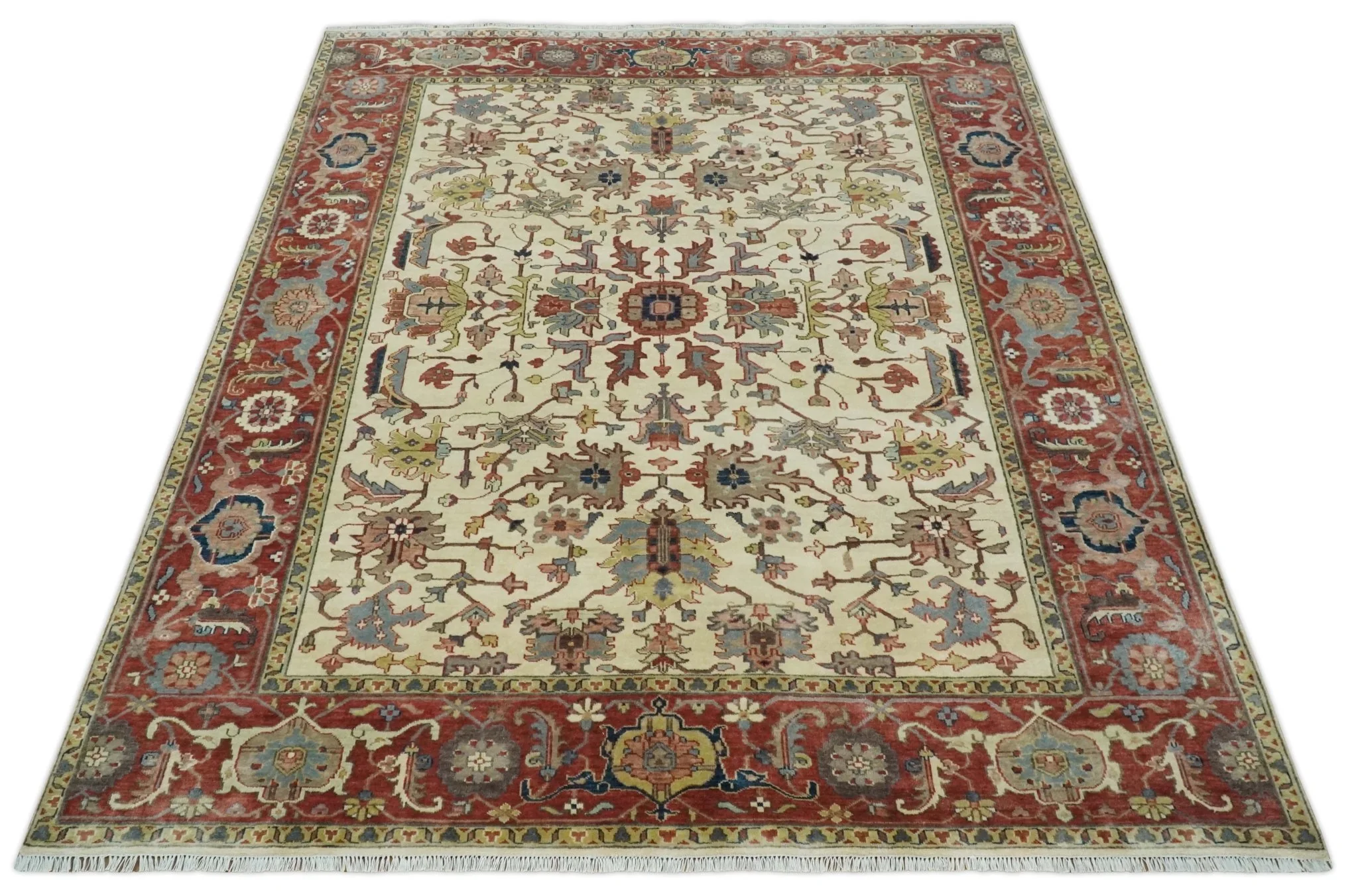 Traditional Floral Beige and Brown Vintage Style Hand knotted 8x10 wool Area Rug - Image 10