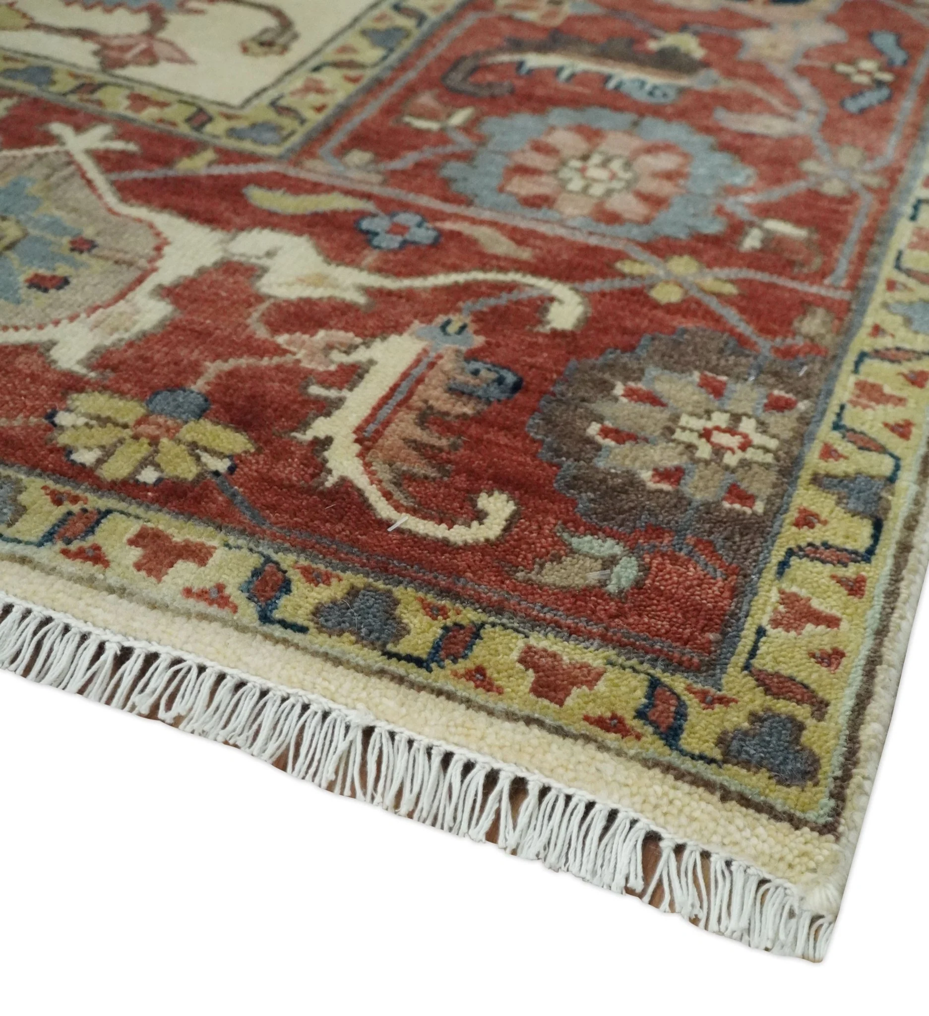 Traditional Floral Beige and Brown Vintage Style Hand knotted 8x10 wool Area Rug - Image 5
