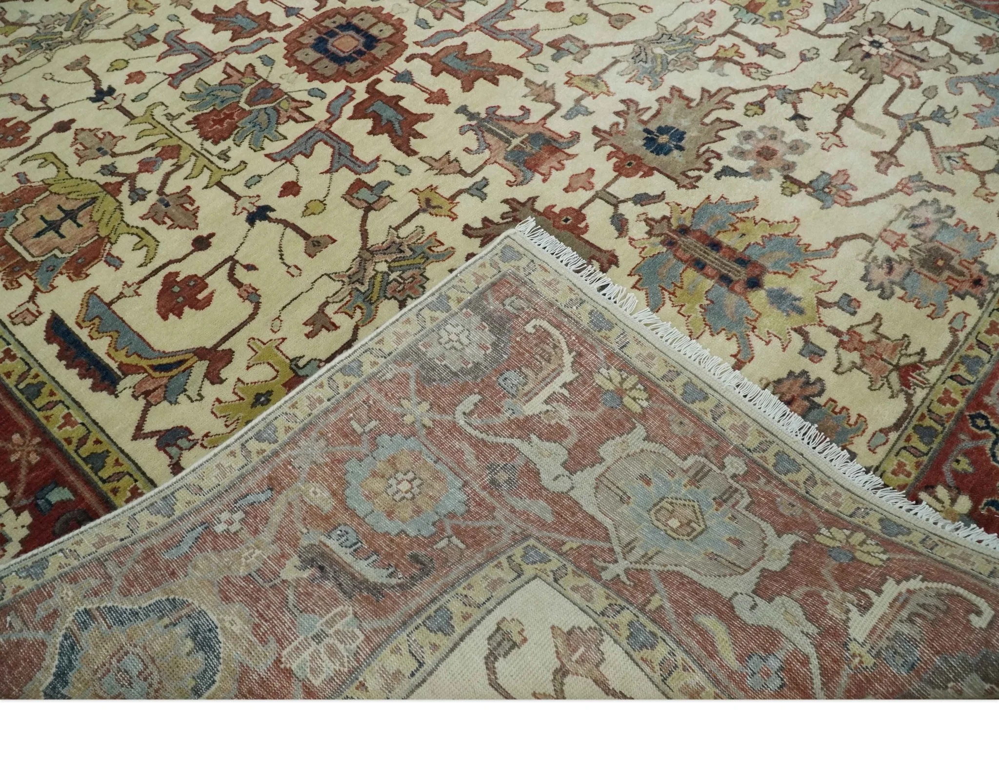 Traditional Floral Beige and Brown Vintage Style Hand knotted 8x10 wool Area Rug - Image 7