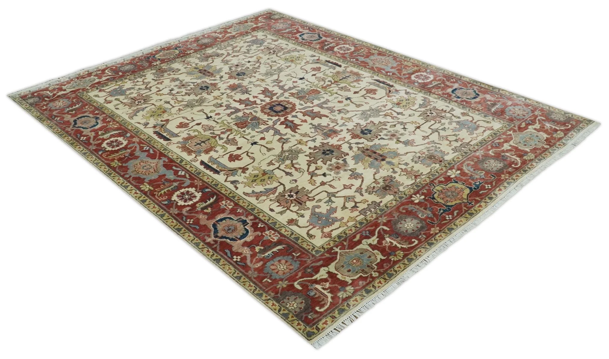 Traditional Floral Beige and Brown Vintage Style Hand knotted 8x10 wool Area Rug - Image 9