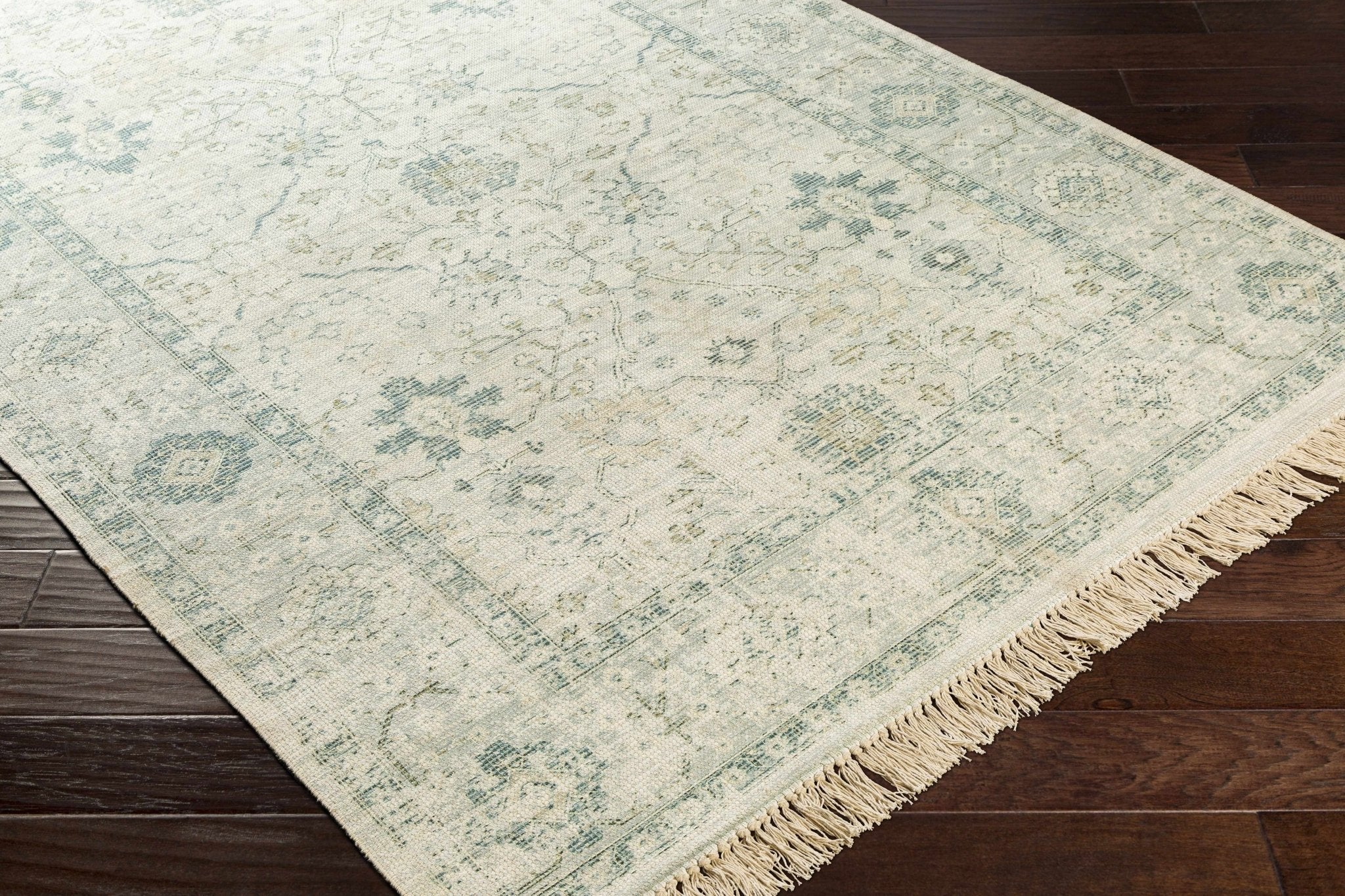 Traditional Floral Beige and Green Hand Woven Oriental area rug - Image 3