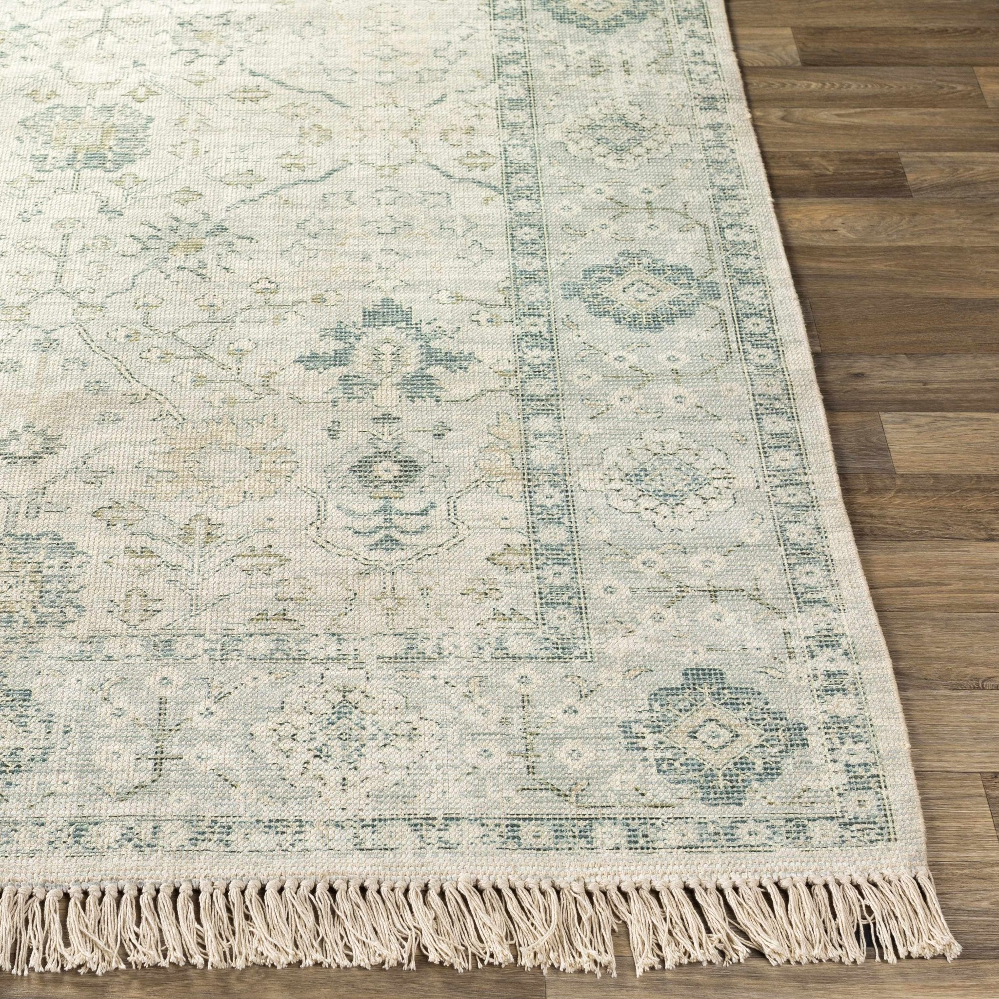 Traditional Floral Beige and Green Hand Woven Oriental area rug - Image 4