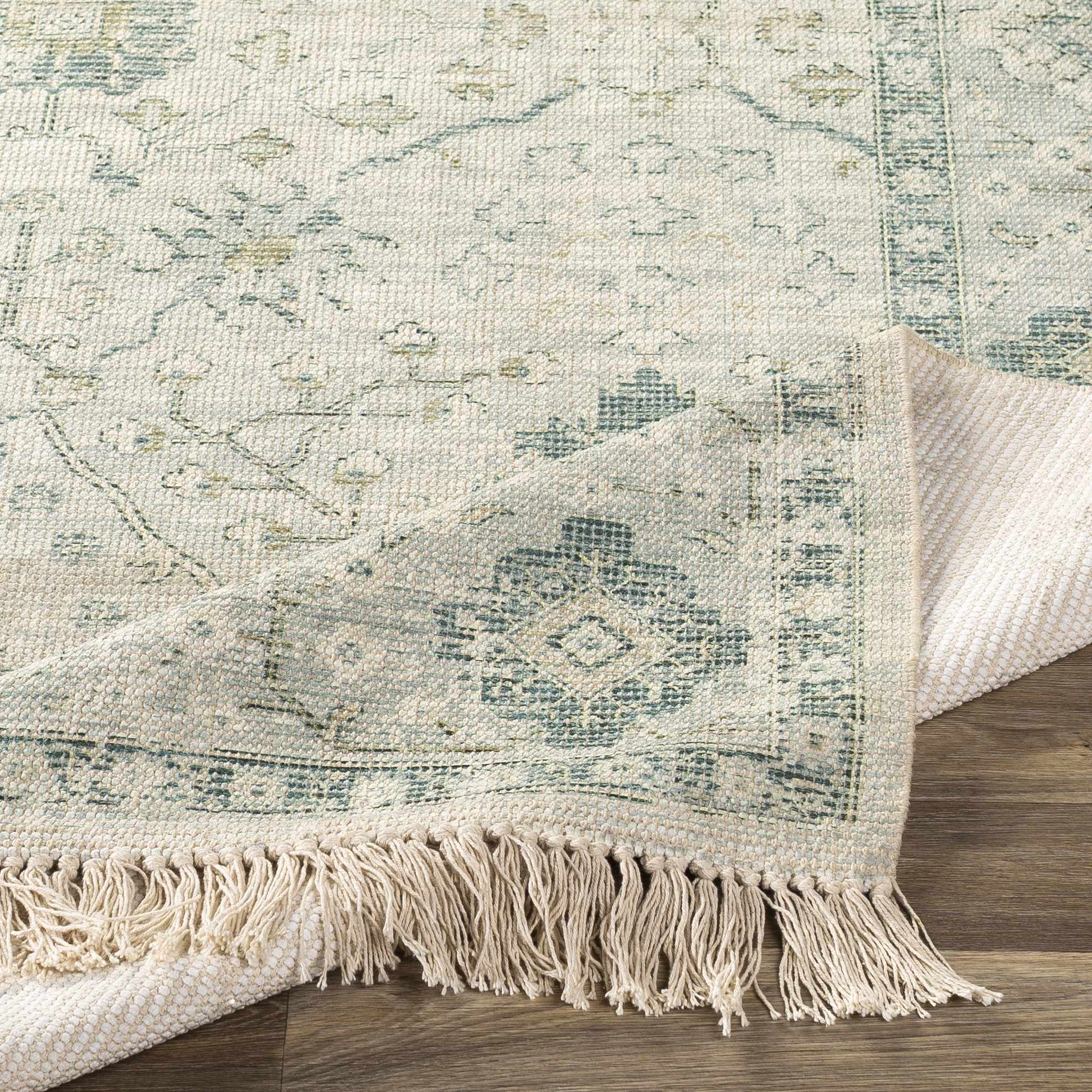 Traditional Floral Beige and Green Hand Woven Oriental area rug - Image 5