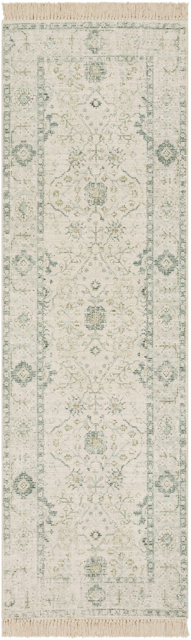 Traditional Floral Beige and Green Hand Woven Oriental area rug - Image 8