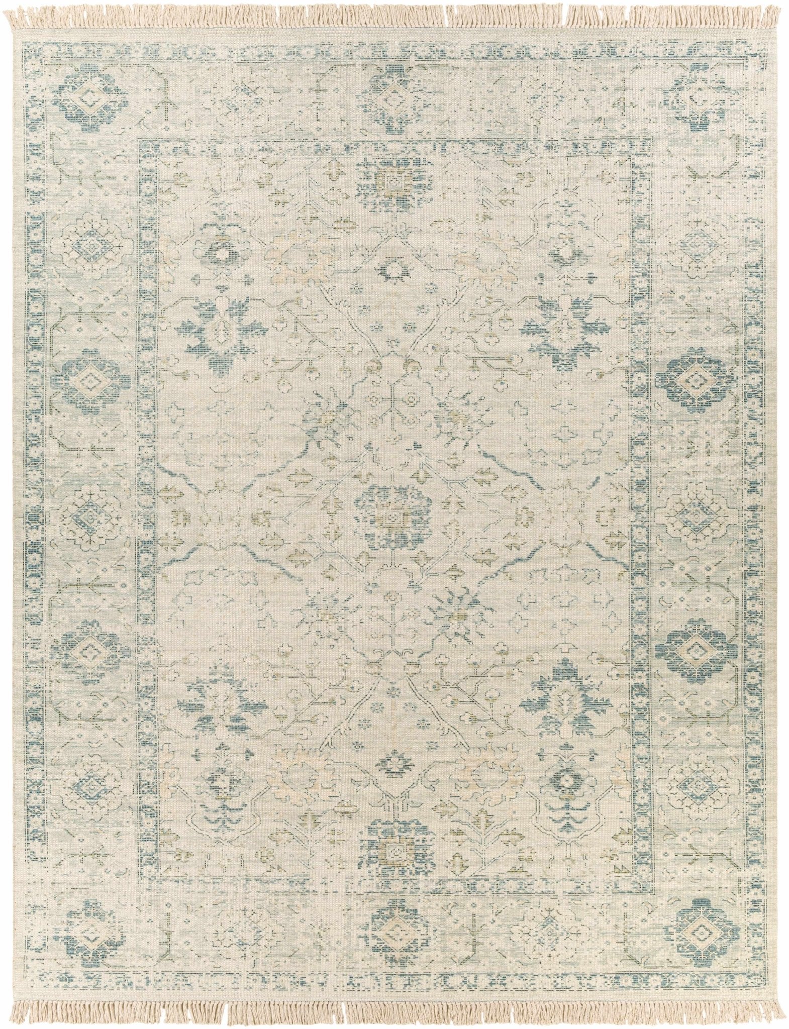 Traditional Floral Beige and Green Hand Woven Oriental area rug - Image 9