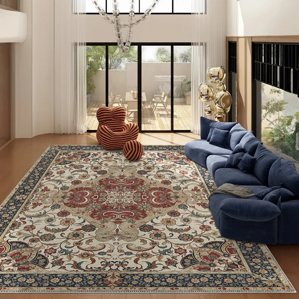 Traditional Floral Beige And Maroon Machine Washable Cotton Rug - Image 4