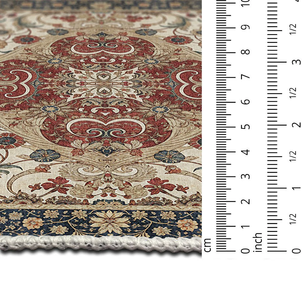 Traditional Floral Beige And Maroon Machine Washable Cotton Rug - Image 7