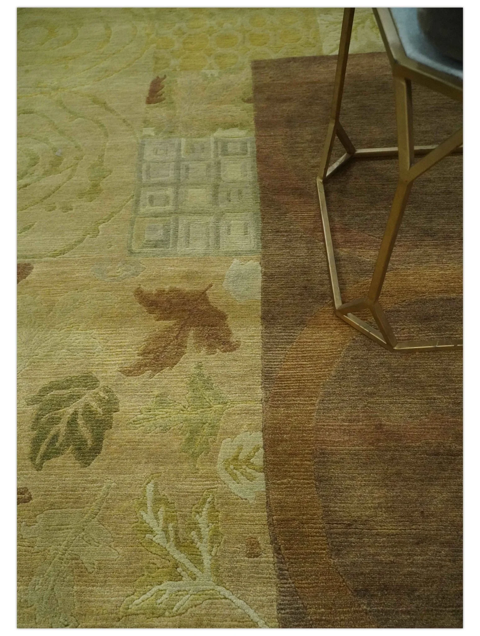 Traditional Floral Block Design Olive, Green and Brown Hand knotted 6x8 wool Area Rug - Image 2